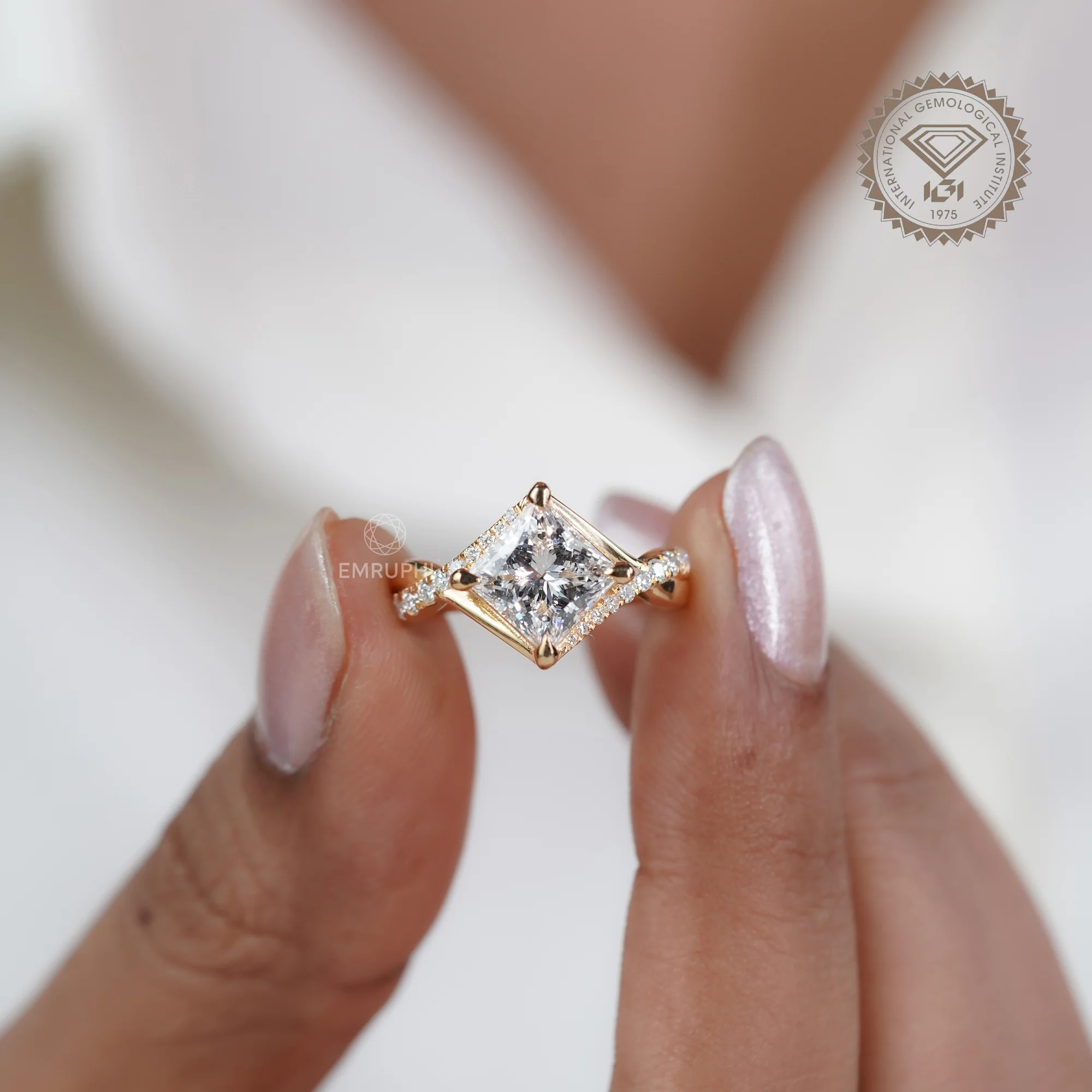 2 CT Princess Cut Lab Diamond Engagement Ring, 14K Gold Solitaire Bridal Ring — view 5