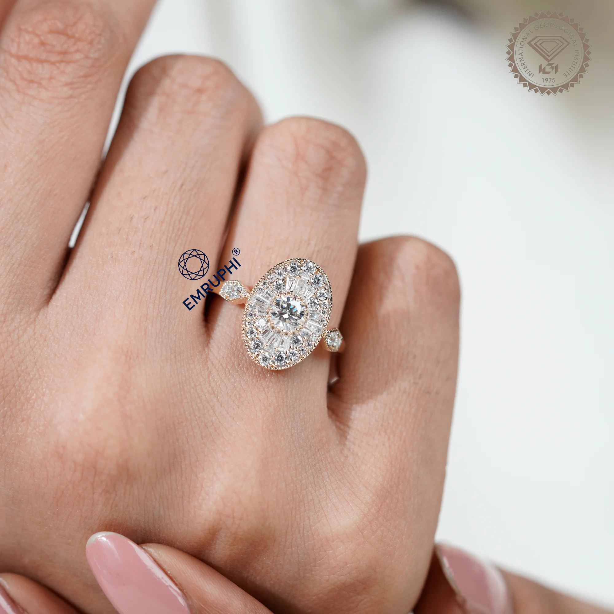 Oval Mosaic Moissanite Ring | Art Deco Brilliant Cut Engagement Ring — view 12