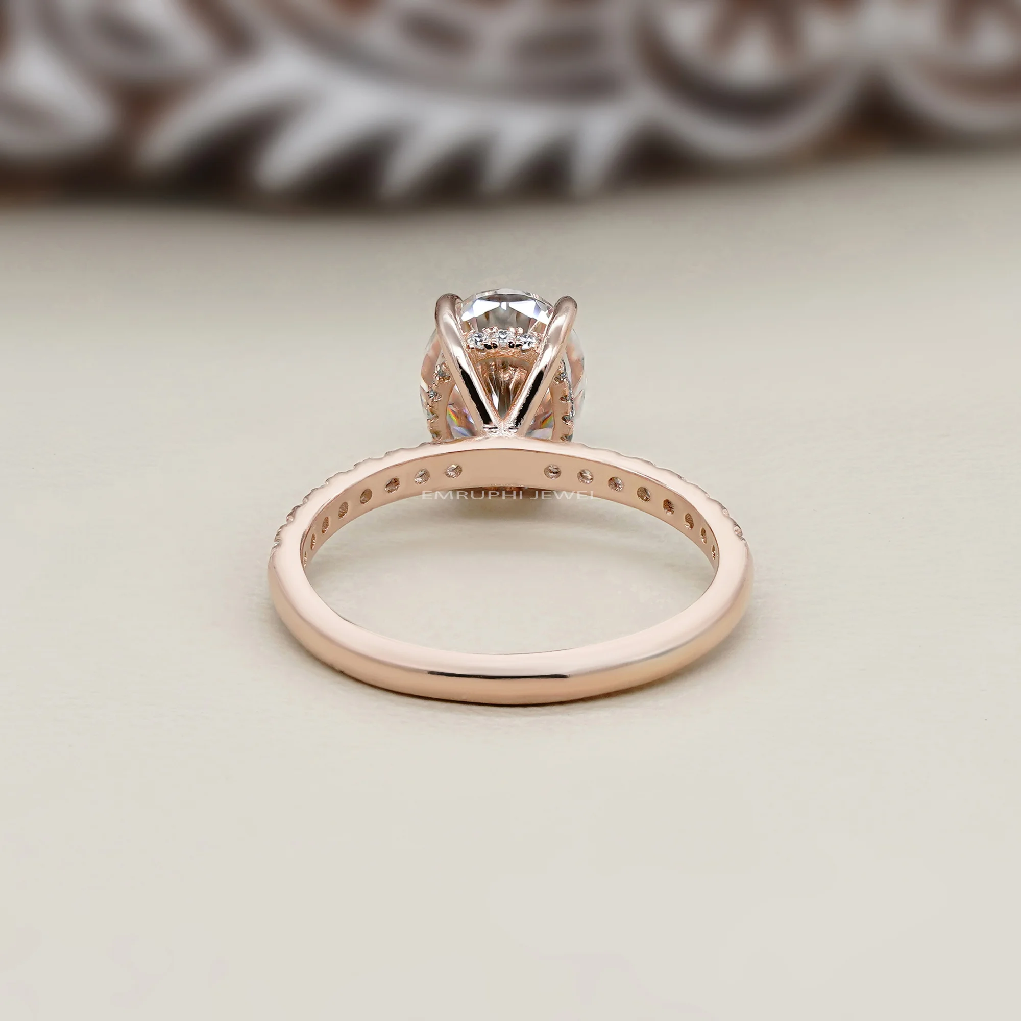 14K Solid Gold Engagement Ring With Pave, 1.5 CT Oval Lab Grown Diamond Ring — view 4