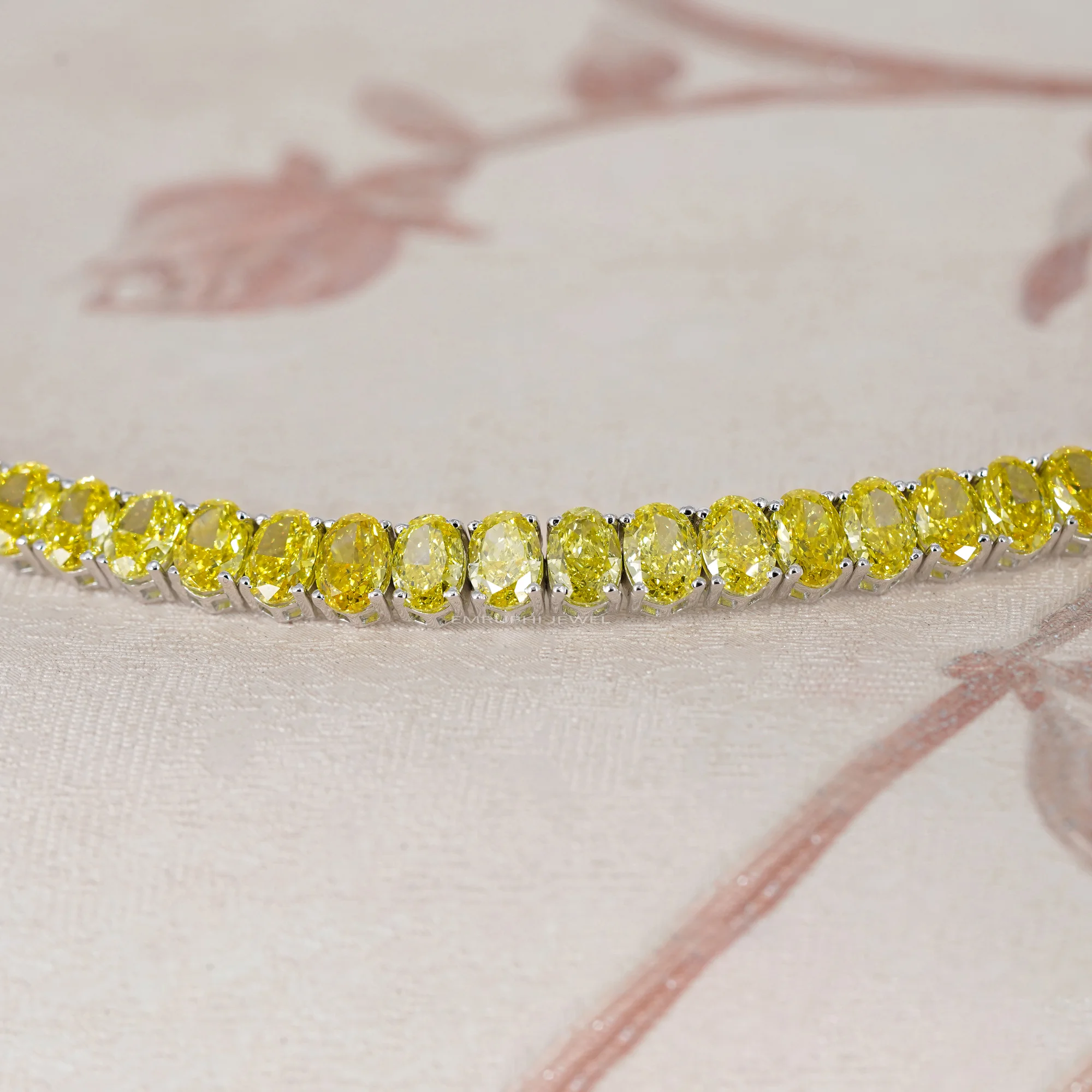 Yellow Oval Lab Grown Diamond Tennis Bracelet, Oval Cut Solitaire Tennis Bracelet in Gold — view 3
