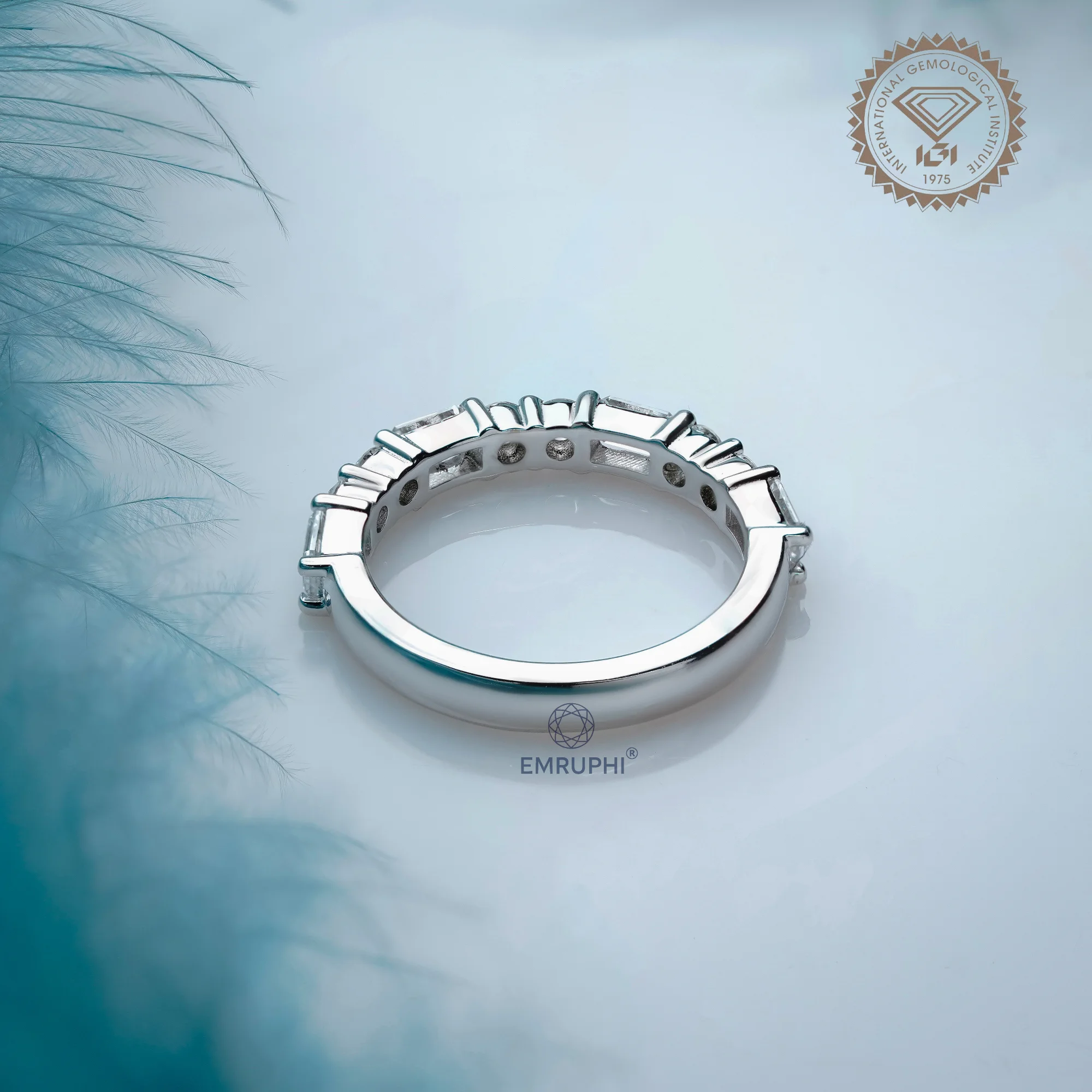 Lab Grown Diamond Half Eternity Band, Emerald Round Cut, Minimalist Wedding Ring — view 4