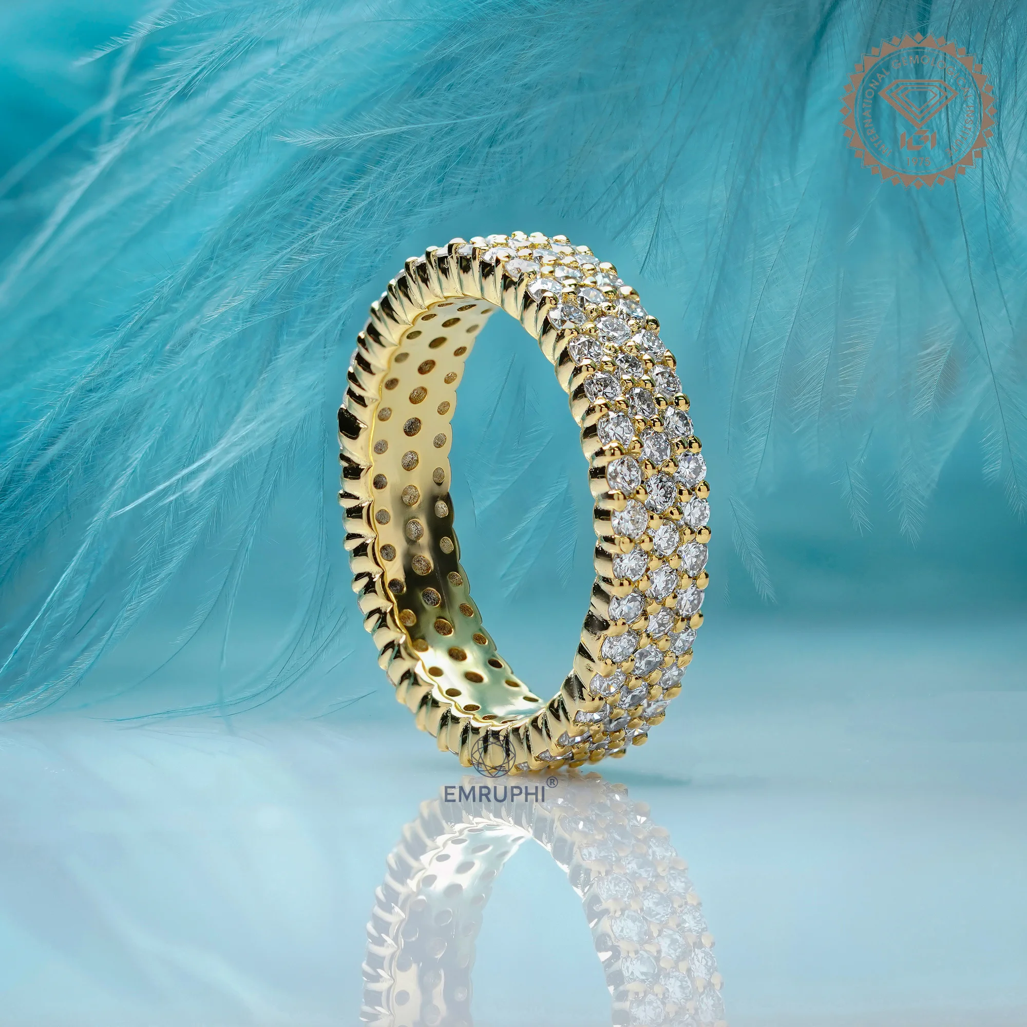 Three Row Lab Diamond Full Eternity Band, Stackable Gold Wedding Ring — view 3