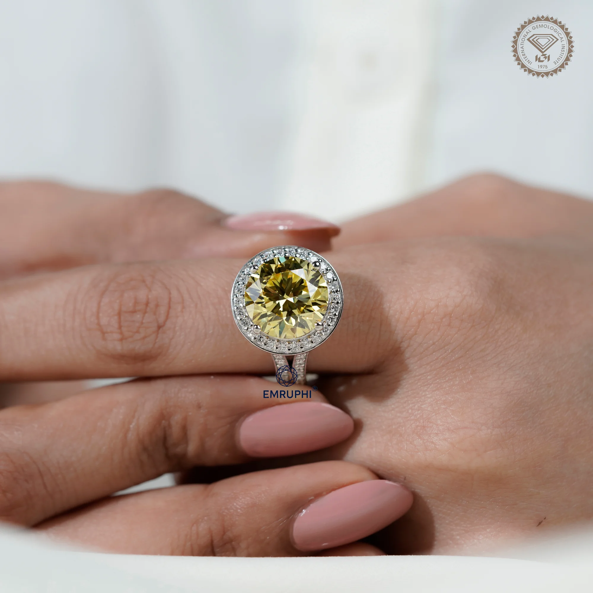 7.00 Carat Round Vivid Yellow Lab Grown Diamond Ring, Certified Rare Collector Stone — view 9
