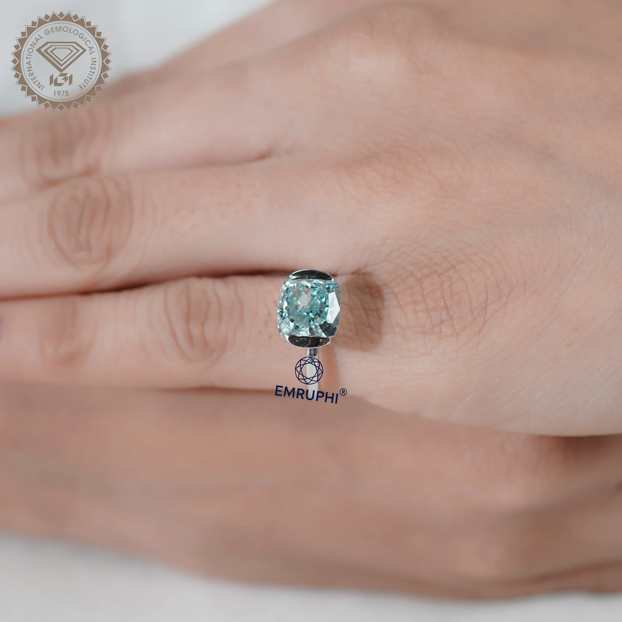 Cushion Solitaire Half Bezel Ring, Cushion Engagement Ring in 18k Gold, — view 11