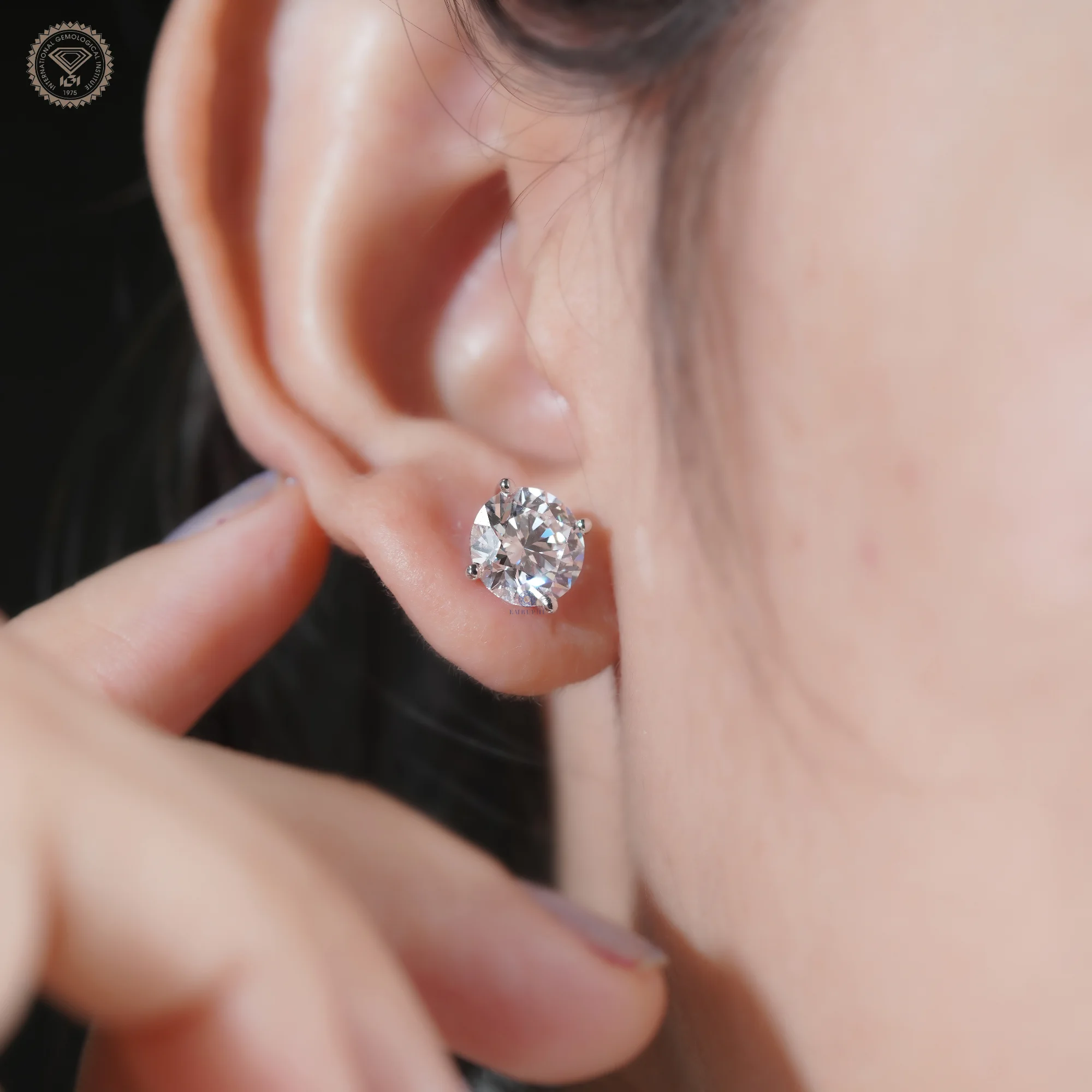4ctw Lab Grown Round Diamond Stud Earrings, 14K Gold 4-Prong, IGI Certified — view 17