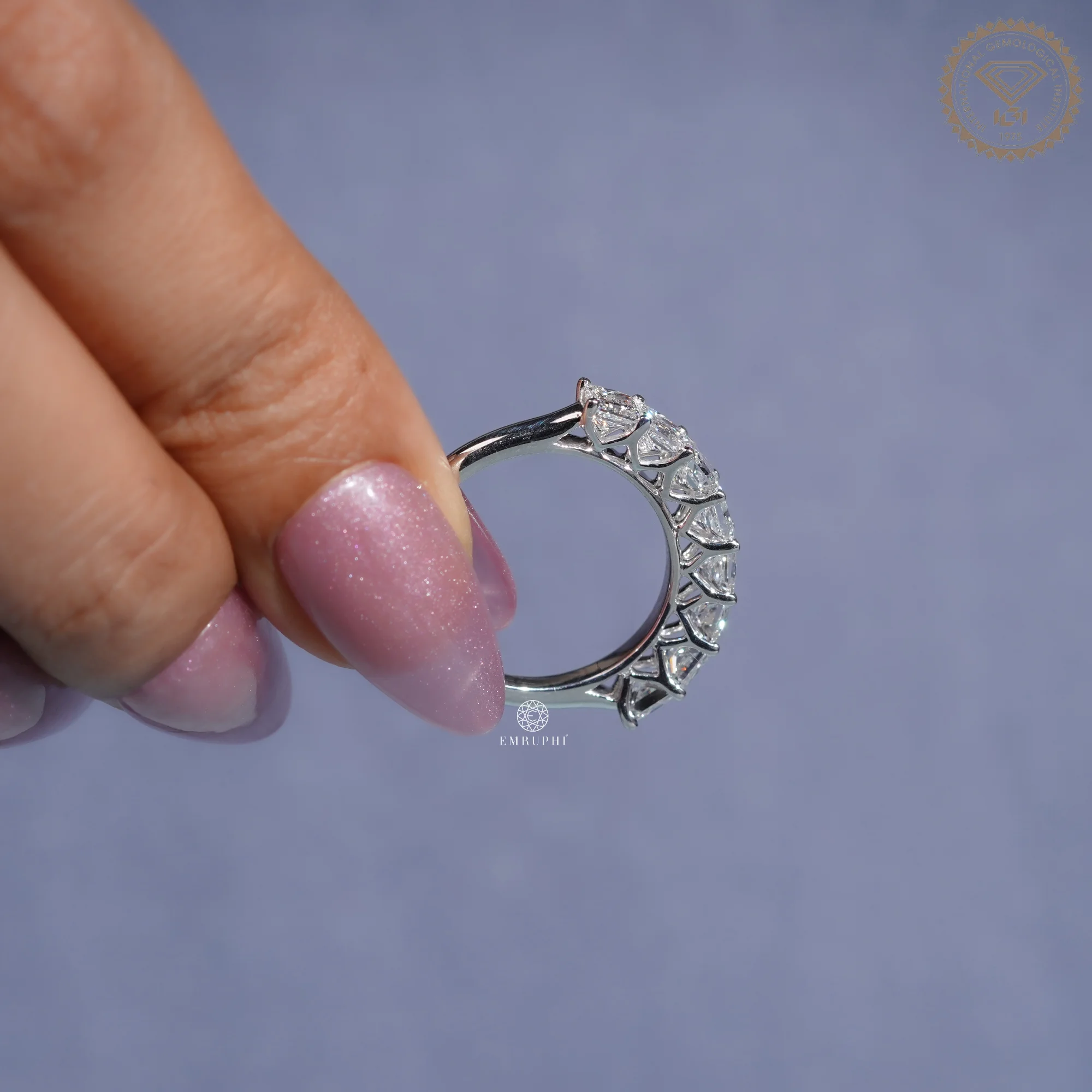 Princess Lab Grown Half Eternity Band, 14K White Gold Ring, Stackable Diamond Band — view 8