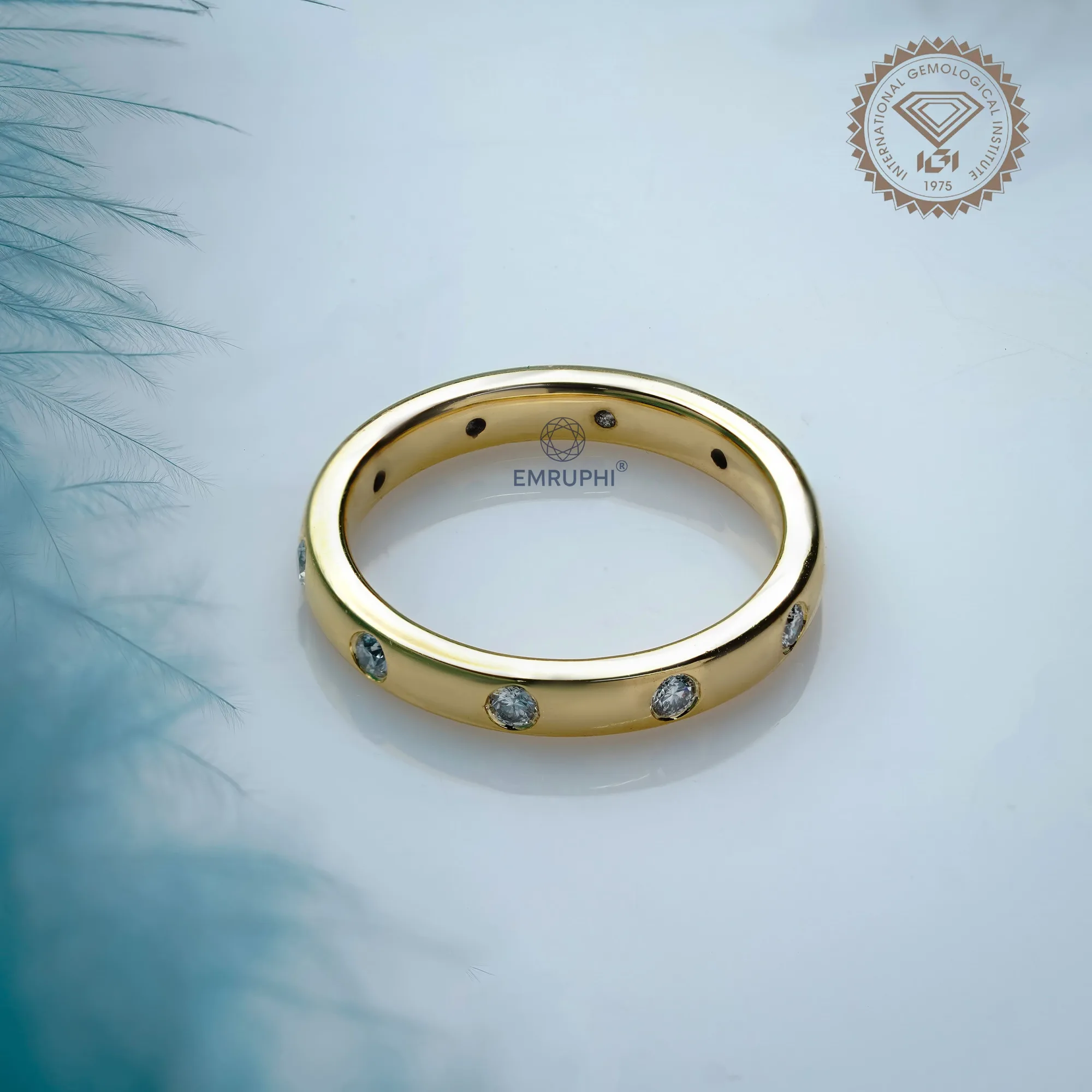 3 MM Round Flush Set Diamond Wedding Band, 14K Gold Round Dome Ring — view 4