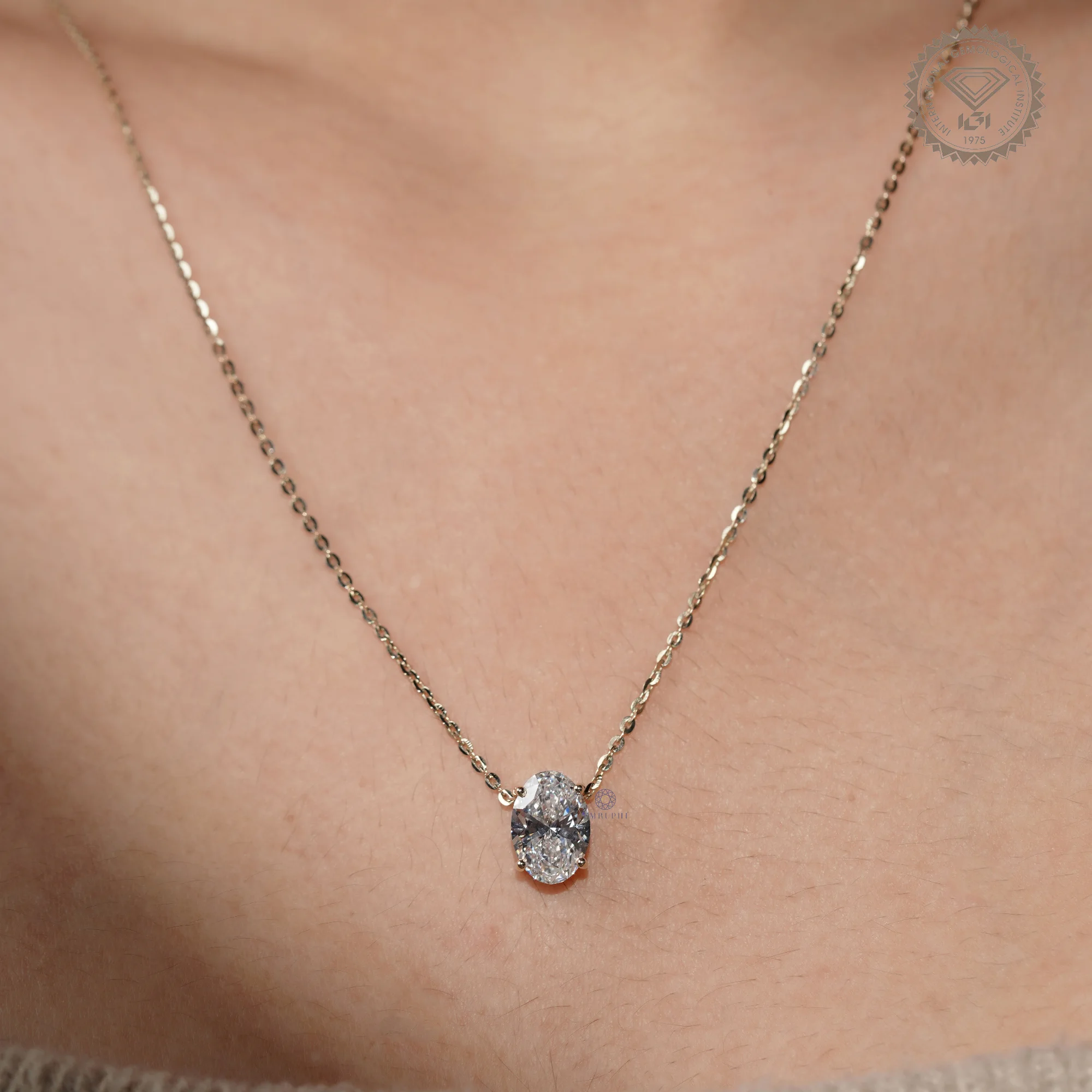 2 CT Oval Cut Solitaire Lab Grown Diamond Pendant, 14K Gold Necklace — view 7