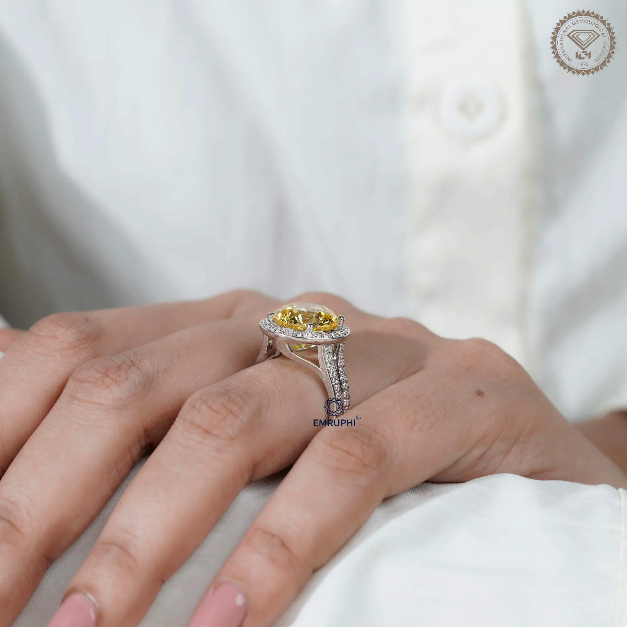 7.00 Carat Round Vivid Yellow Lab Grown Diamond Ring, Certified Rare Collector Stone — view 16