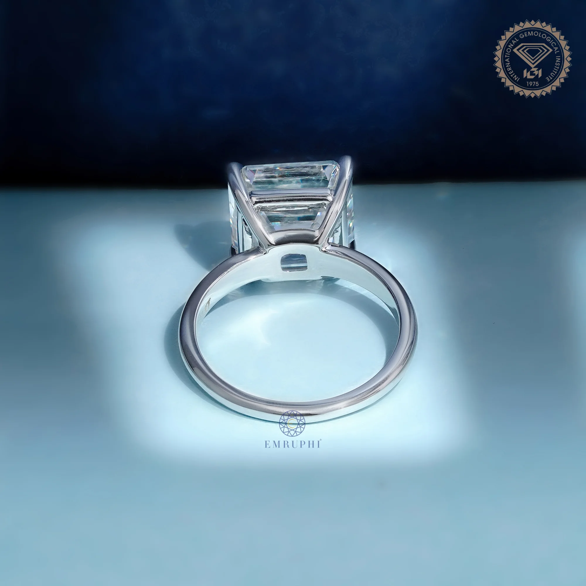 6 CT Asscher Lab Grown Engagement Ring, Asscher Cut Cathedral Solitaire Ring — view 4