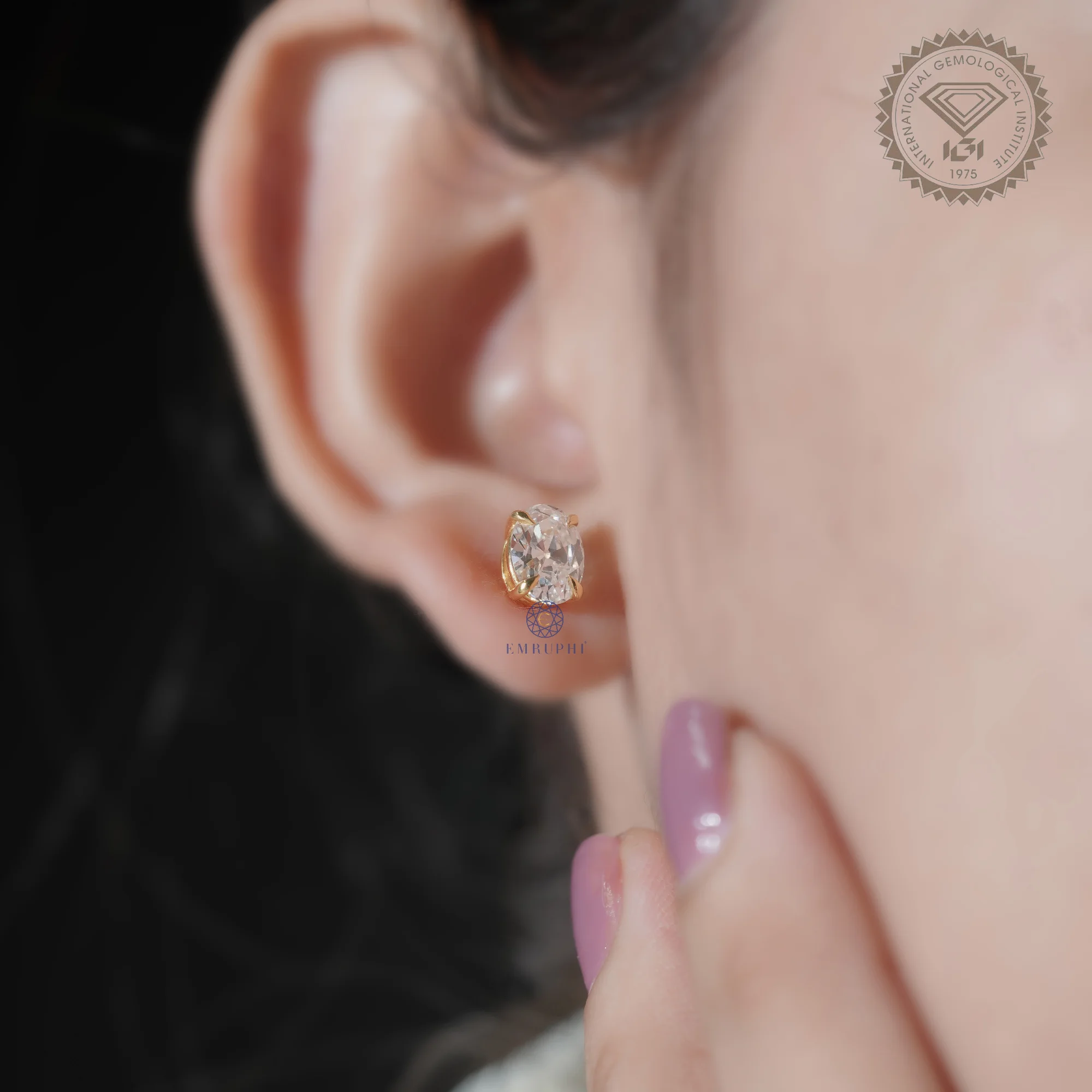 2ct Oval Cut Lab Grown Diamond Stud Earrings, Old Mine Diamond Minimalist Studs — view 7