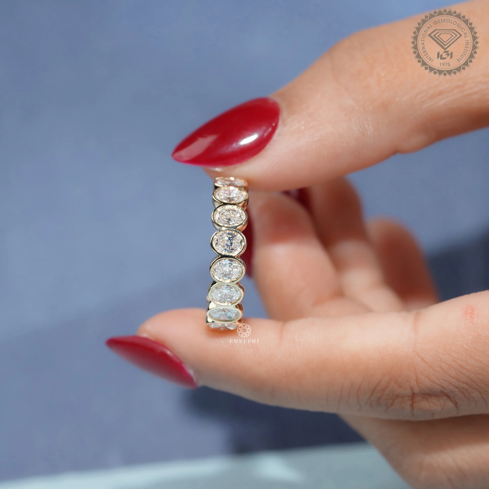 Oval Cut Lab Grown Diamond Bezel Eternity Band, Full Eternity Wedding Ring — view 6