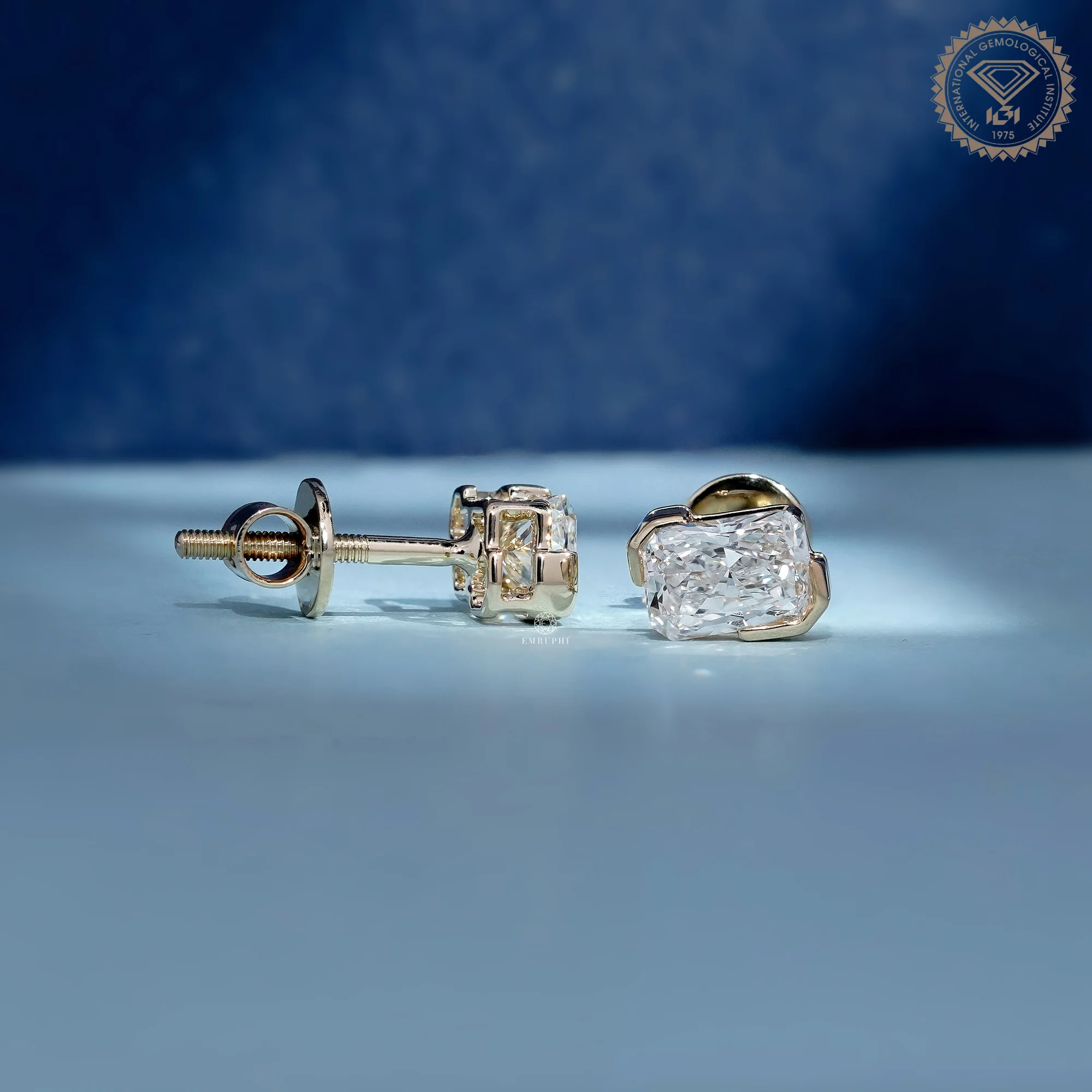 Radiant Cut Lab Grown Diamond Stud Earrings, East-West Bezel Set Diamond Studs — view 2
