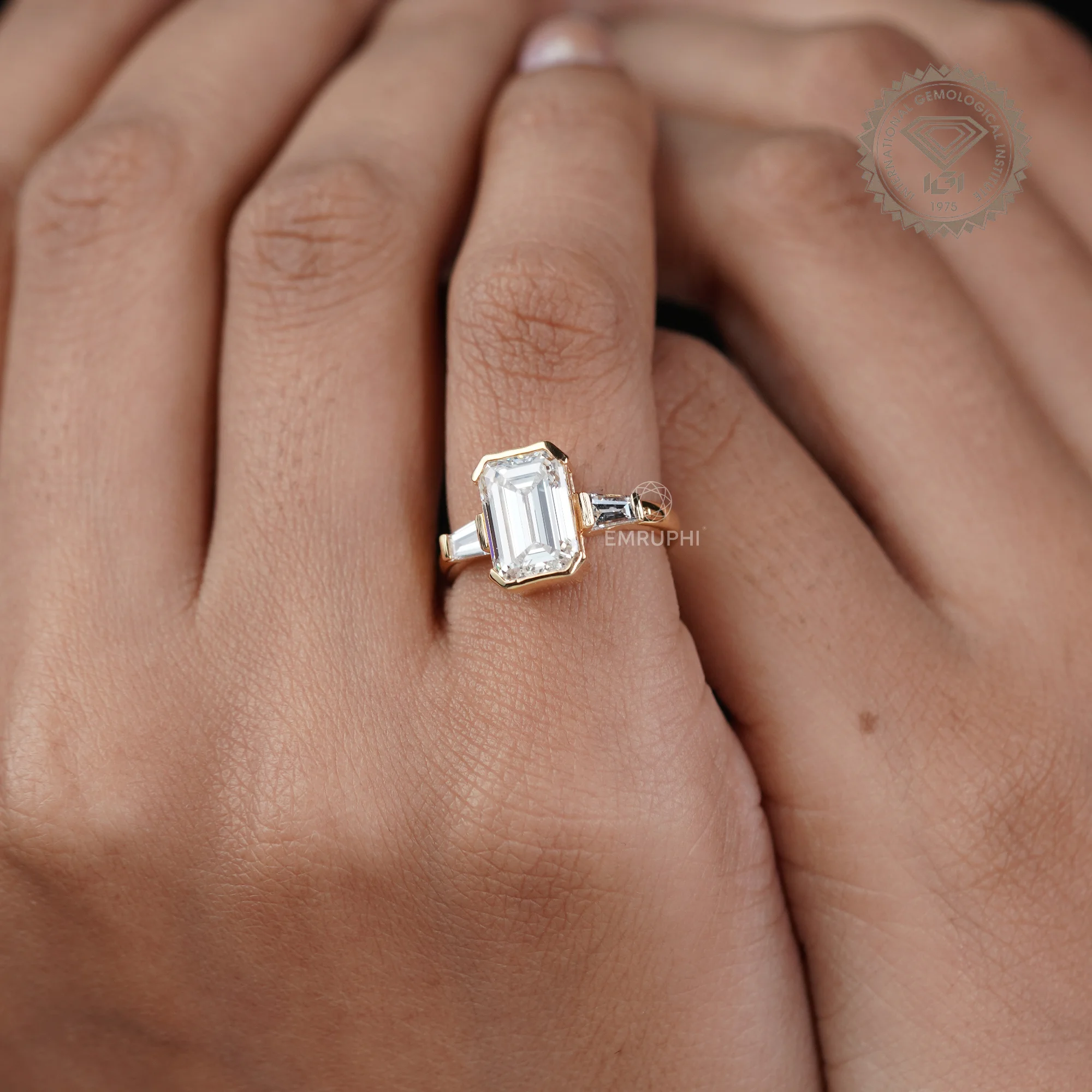 3 Carat Emerald Cut Lab Grown Diamond Ring, Tapered Baguette Ring — view 9