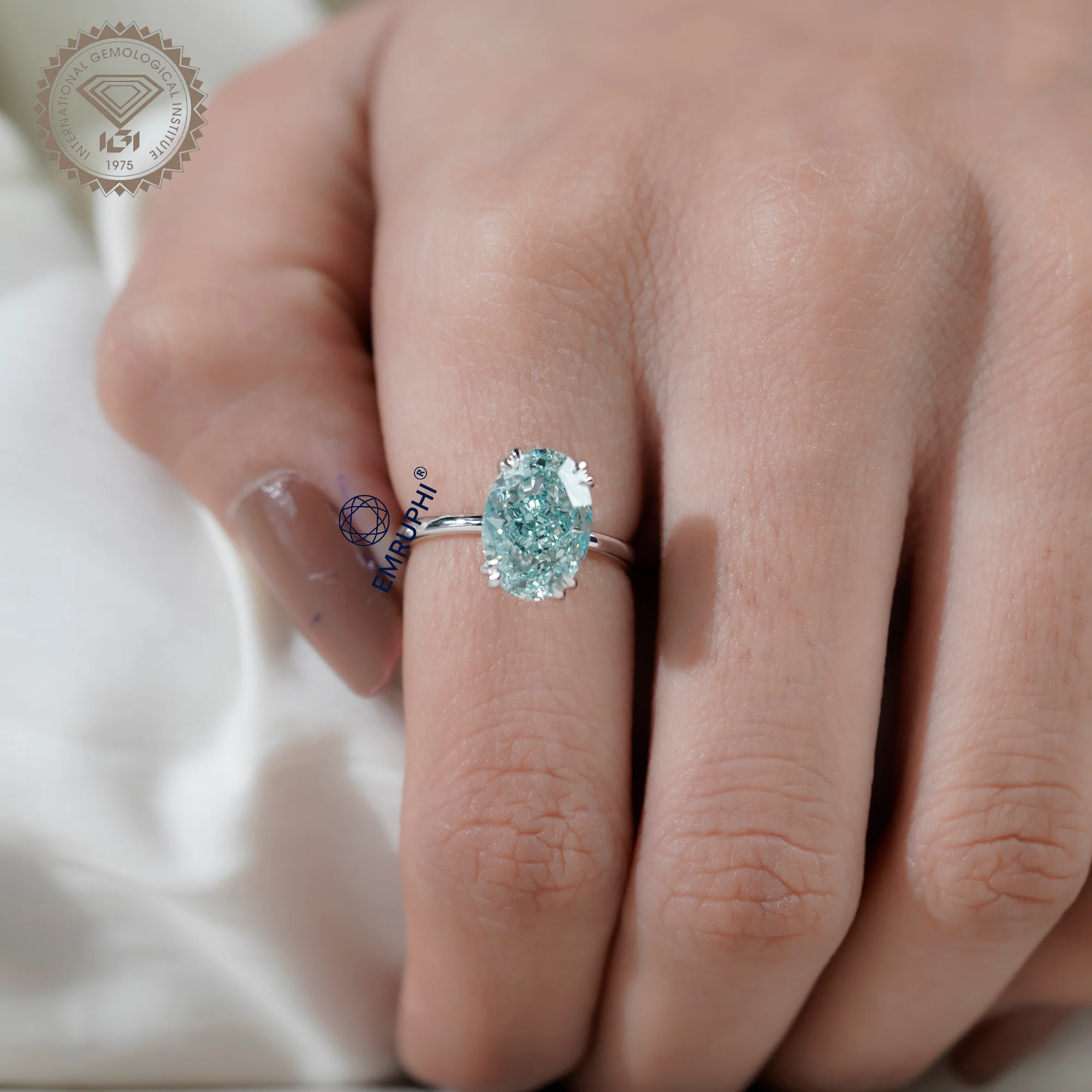 Oval Cut Lab Diamond Ring, Antique Color Diamond Ring, Four Claw Engagement Ring — view 10