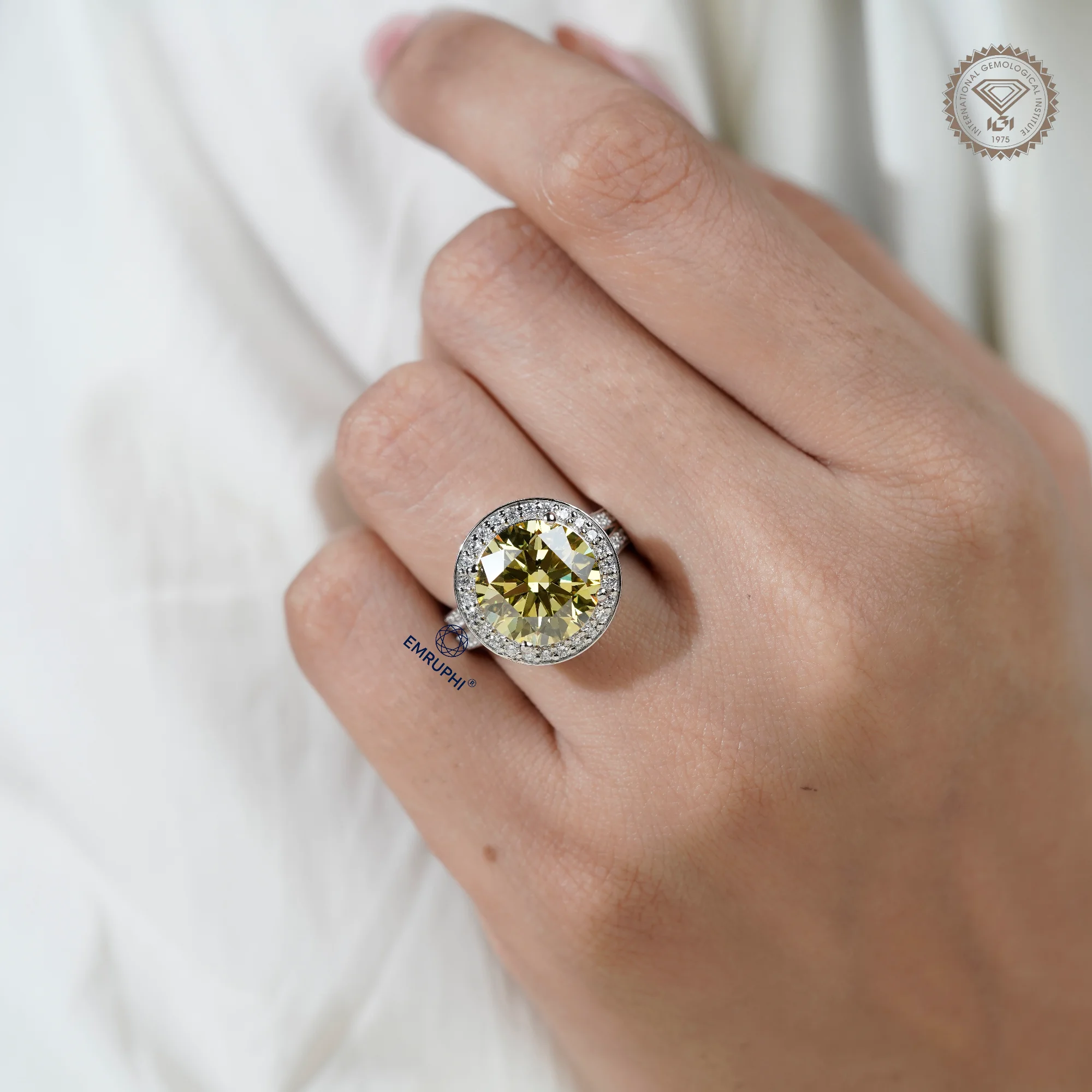 7.00 Carat Round Vivid Yellow Lab Grown Diamond Ring, Certified Rare Collector Stone — view 15