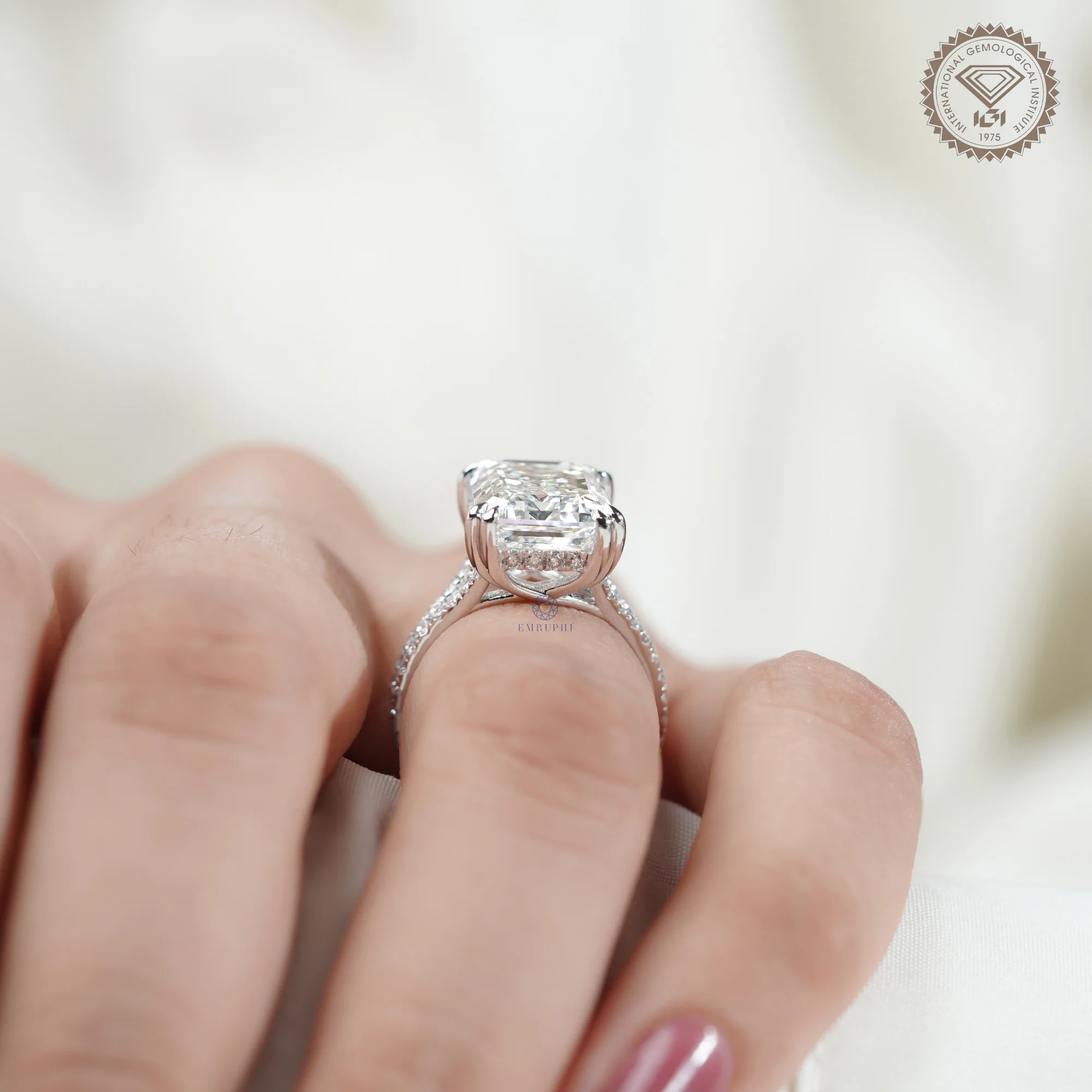 6 CT Asscher Lab Grown Engagement Ring, Asscher Cut Cathedral Solitaire Ring — view 10