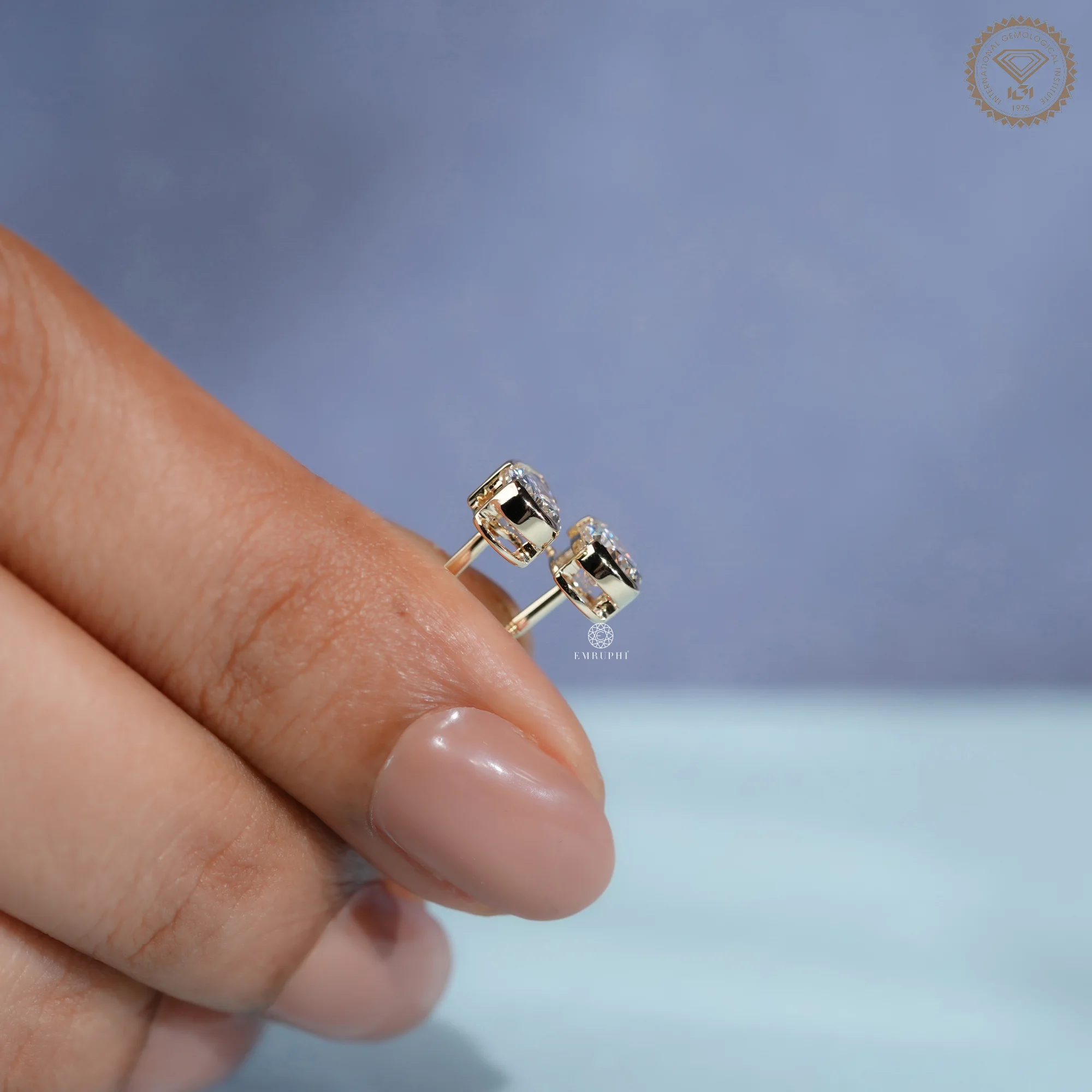 1.00 TCW Pear Shape Lab Grown Diamond Earrings, Half Bezel Set Stud — view 6