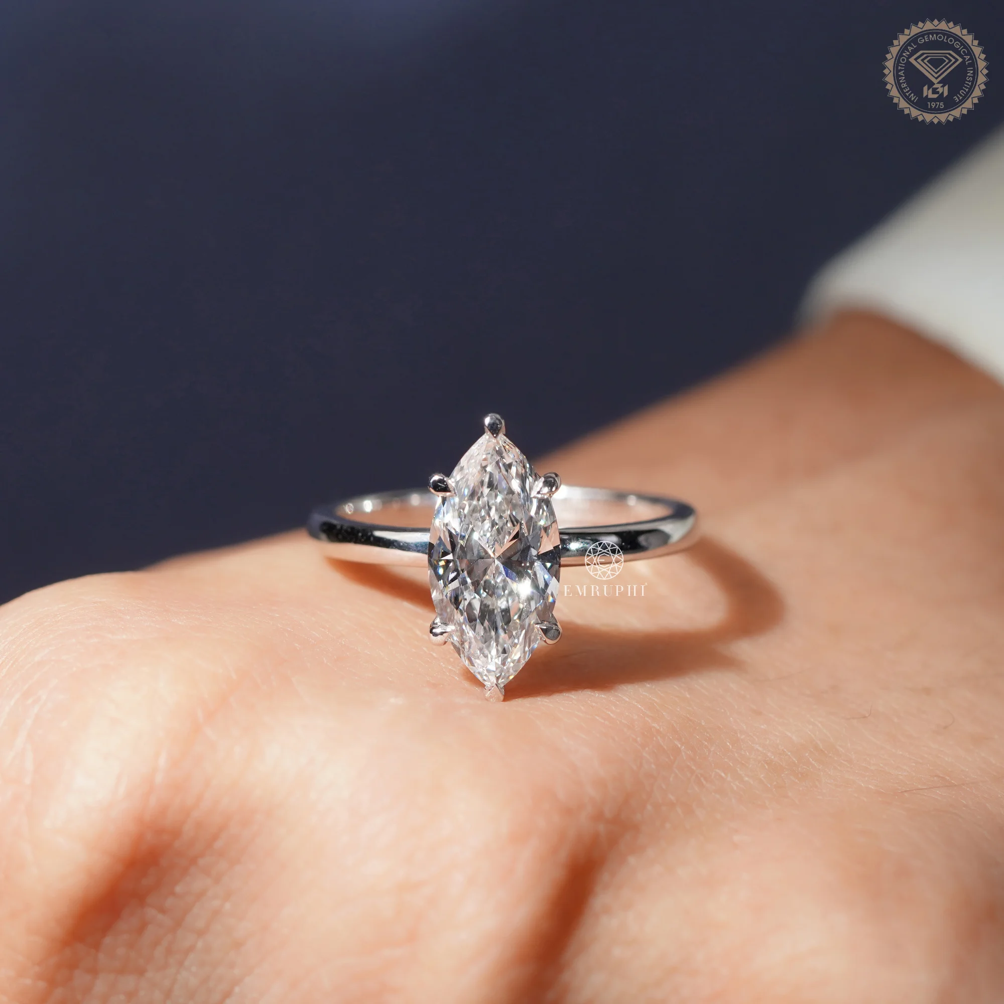 Marquise Lab Grown Diamond Engagement Ring 14K Gold, IGI Certified — view 11