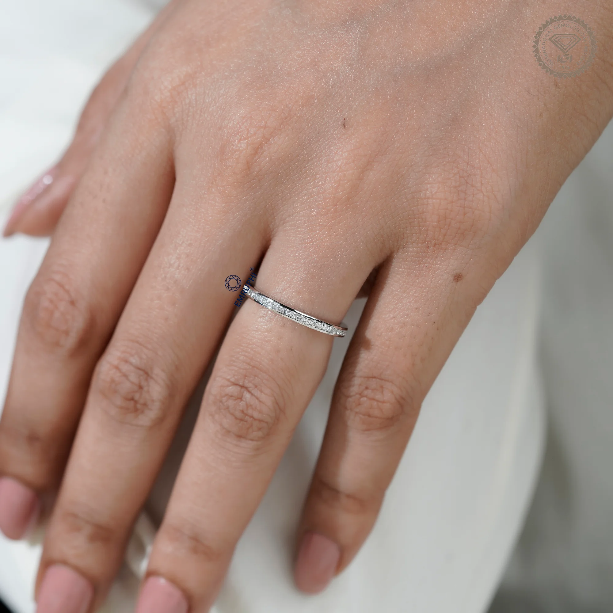 14K Round Cut Diamond Wedding Band For Women, Channel Set Eternity Ring — view 11