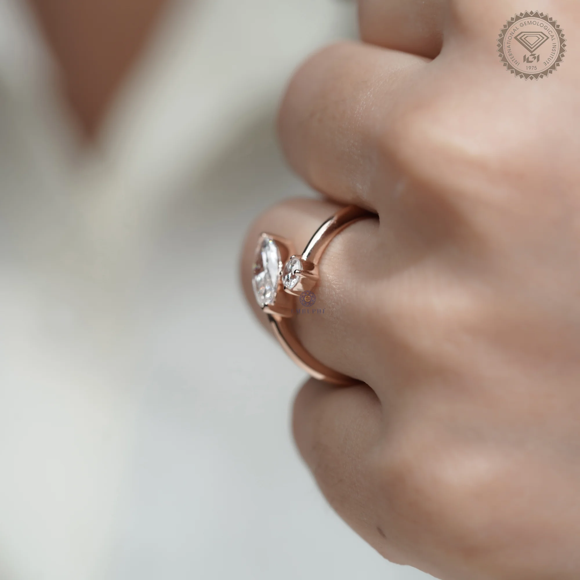Marquise & Round Lab Grown Diamond Toi et Moi Ring, Open Wrap Engagement Ring, 14K Rose Gold Minimalist Bridal Ring — view 13