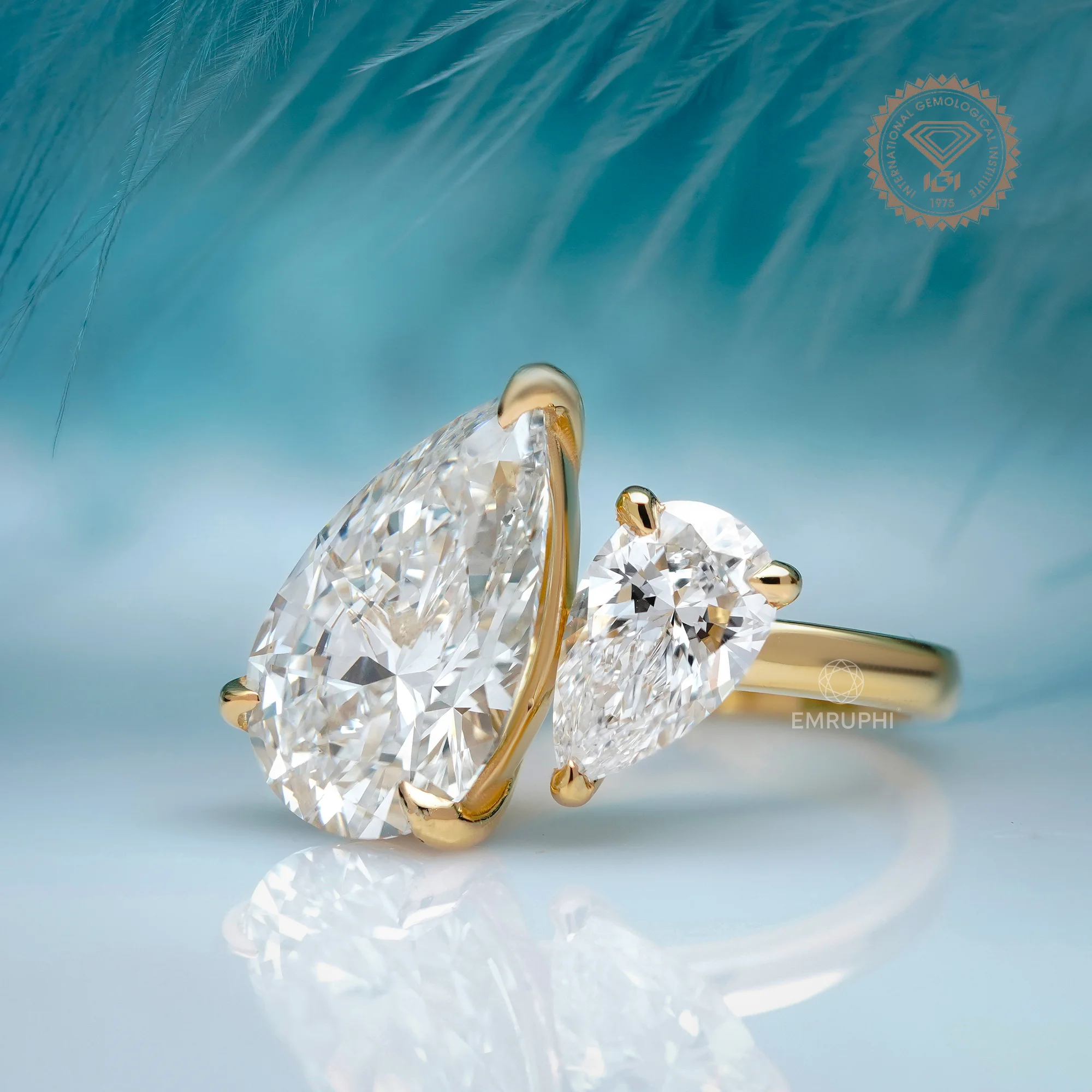 Pear Toi et Moi Lab Grown Engagement Ring, Two Stone Wedding Ring — view 2
