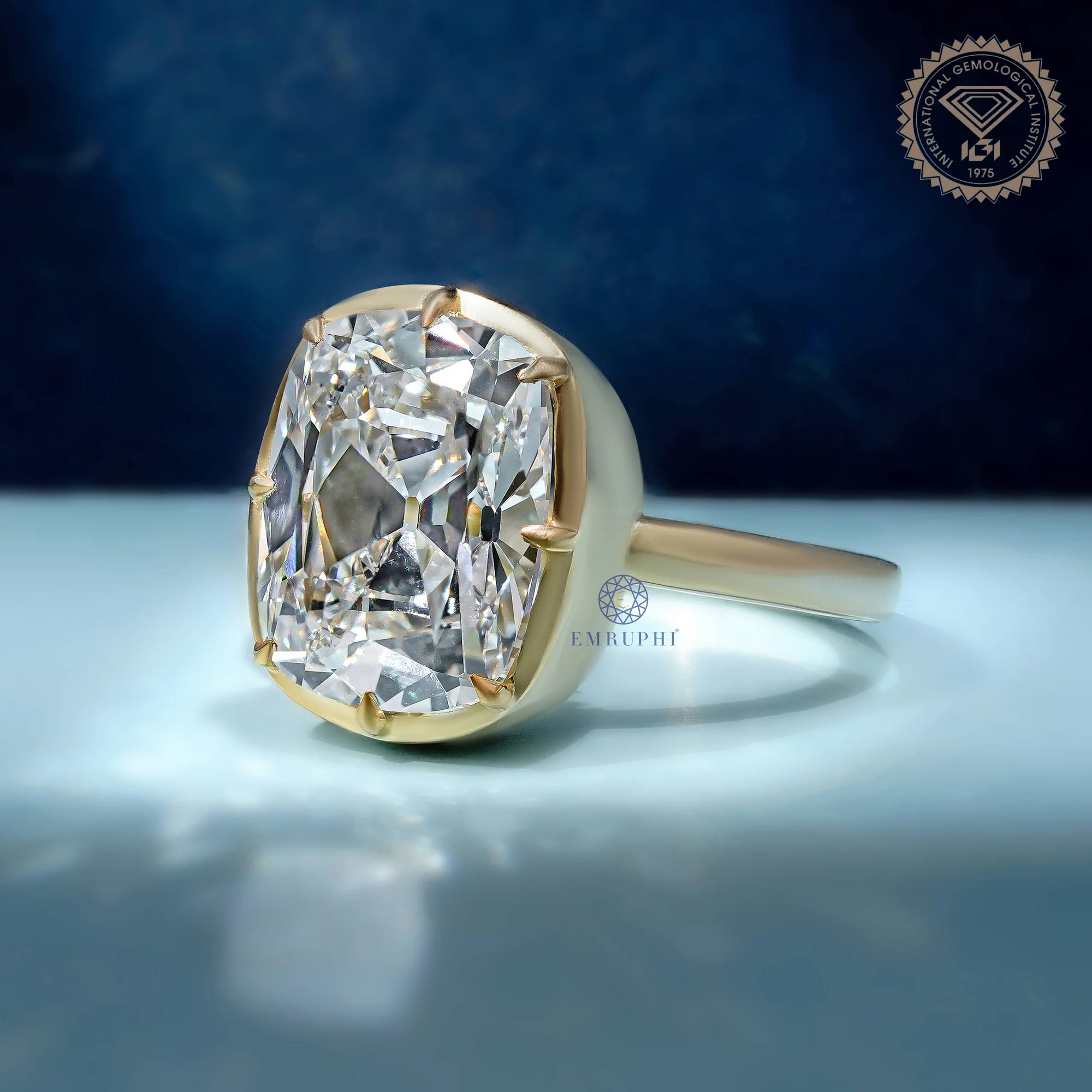 Old Mine Long Cushion Diamond Engagement Ring, Lab Grown Diamond Wedding Ring for Her, — view 3