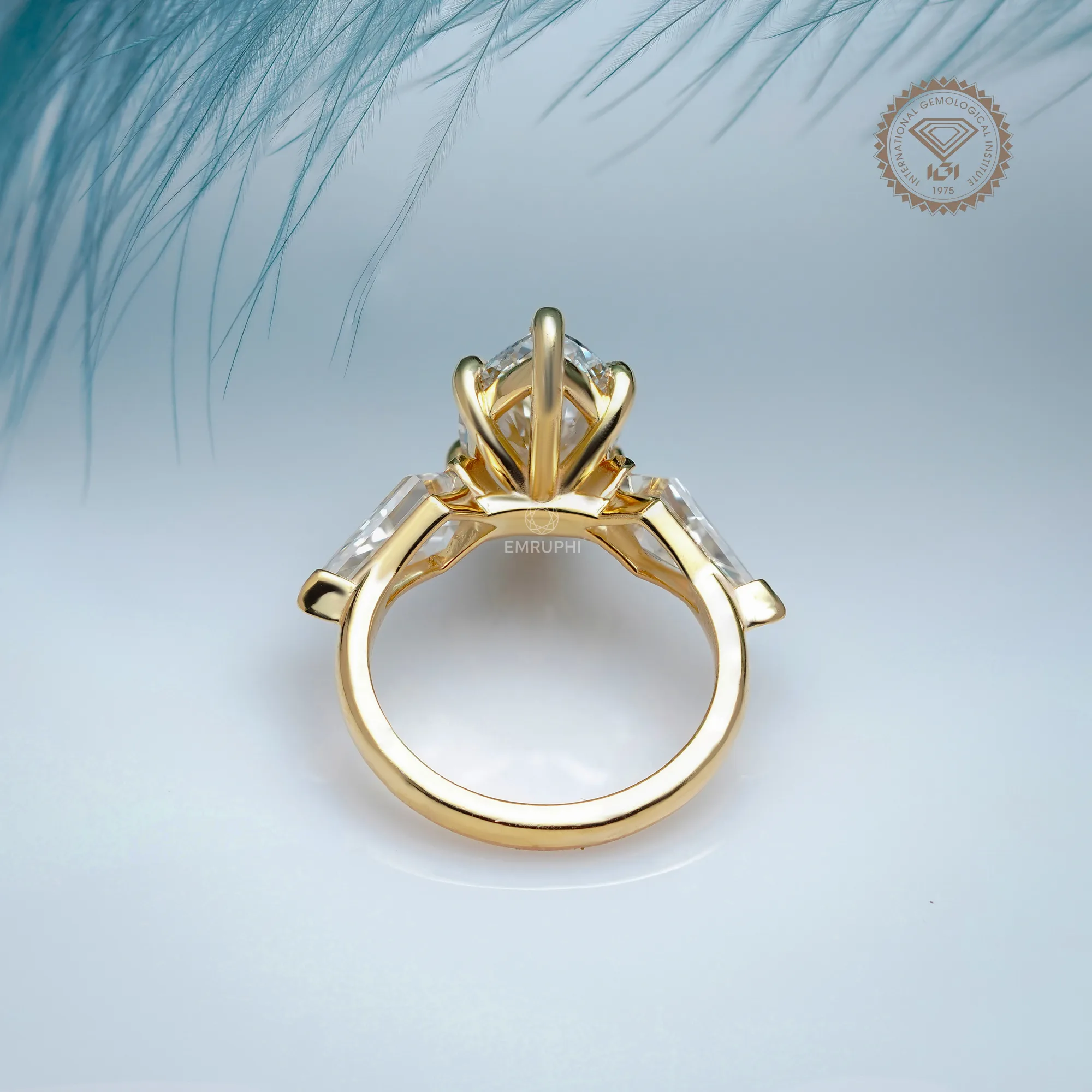 3 CT Marquise Lab Diamond Ring, Kite Side Stones, 14K Gold Wedding Ring — view 4