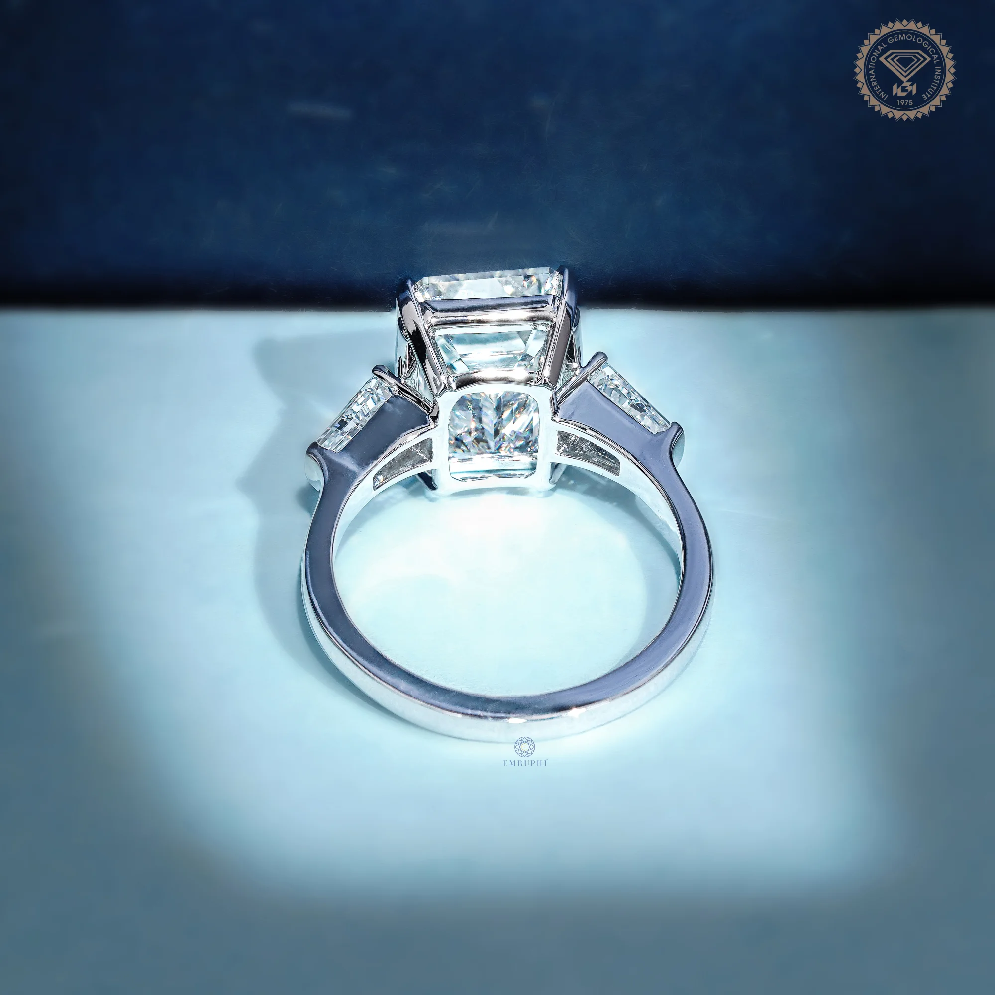 6 CT Emerald Cut Lab Grown Diamond Ring, Tapered Baguette Three Stone Engagement Ring, IGI Certified — view 5