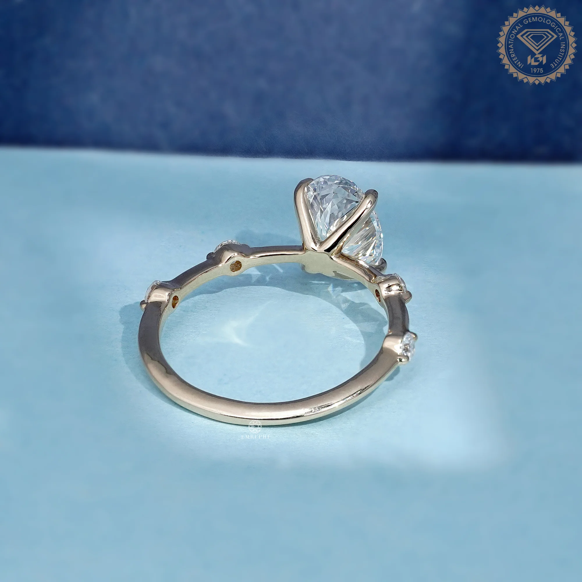 Oval Cut Lab Grown Diamond Engagement Ring, Distance Band Oval Ring, Floating Diamond Shank — view 4