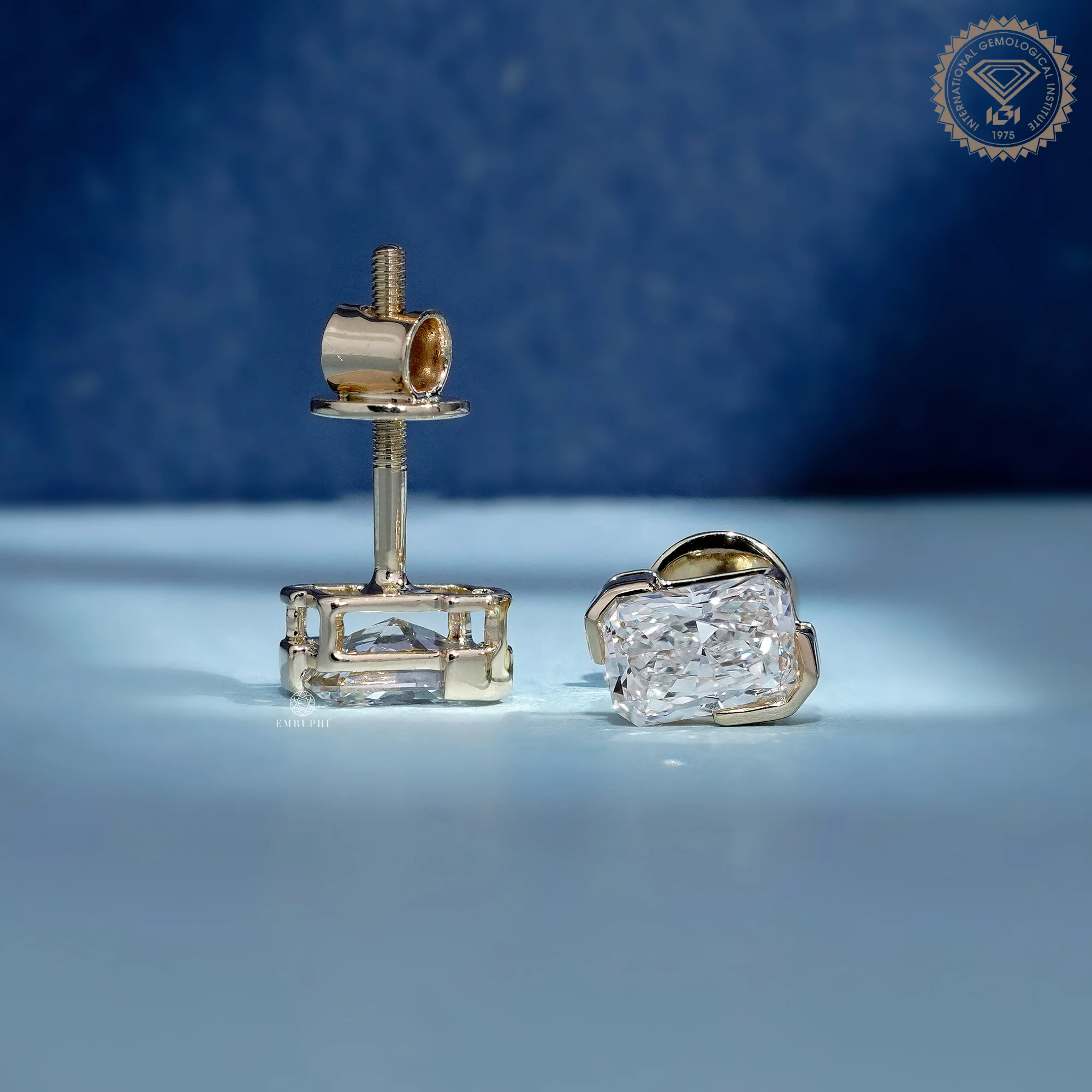 Radiant Cut Lab Grown Diamond Stud Earrings, East-West Bezel Set Diamond Studs — view 3