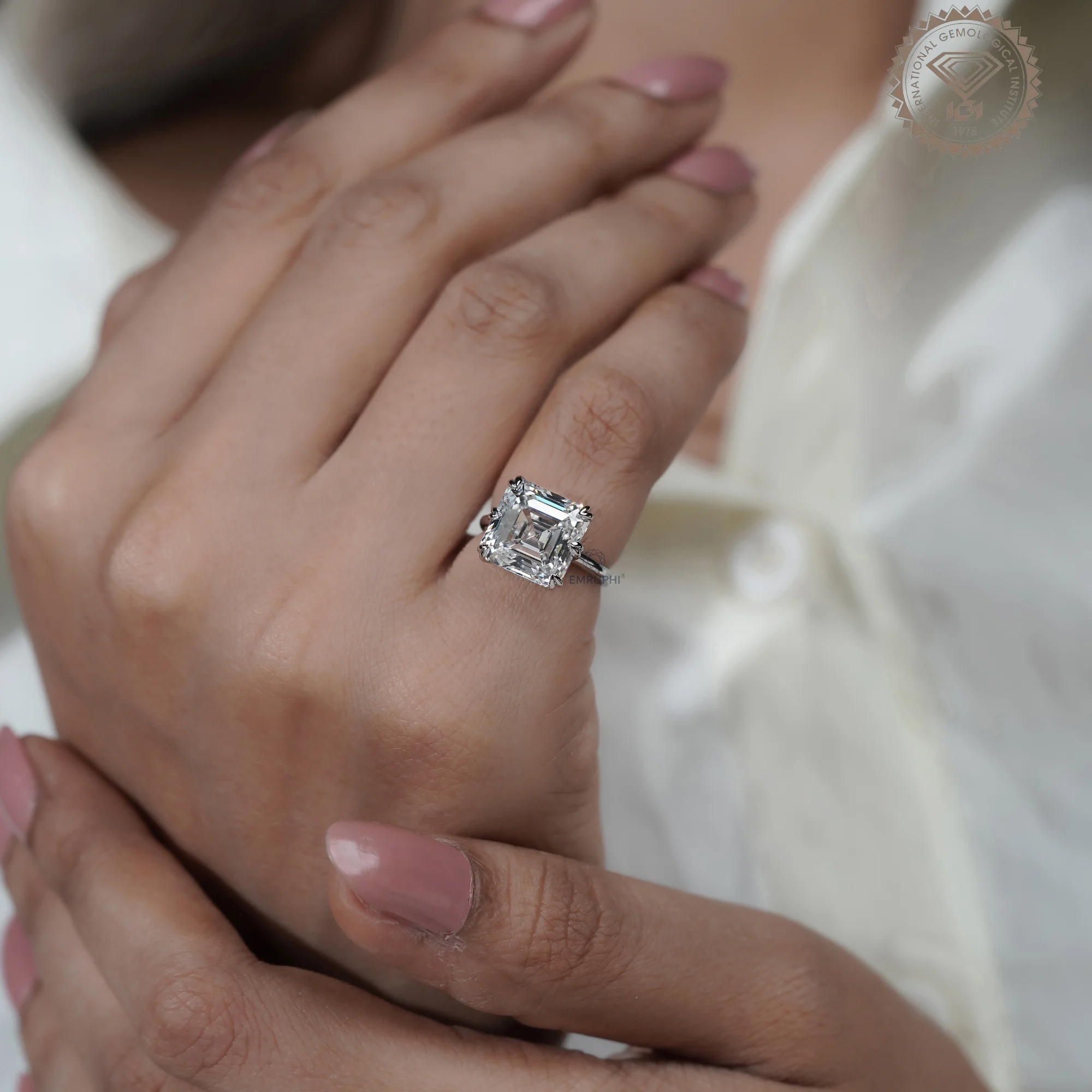 7 Carat Asscher Cut Lab Grown Diamond Engagement Ring — view 10