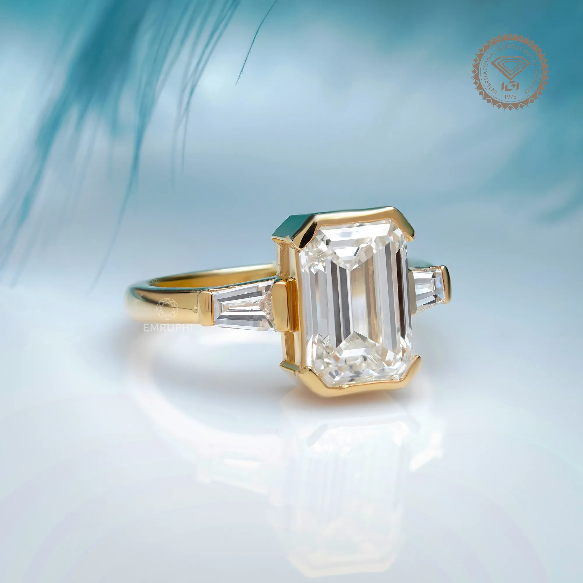 3 Carat Emerald Cut Lab Grown Diamond Ring, Tapered Baguette Ring — view 3