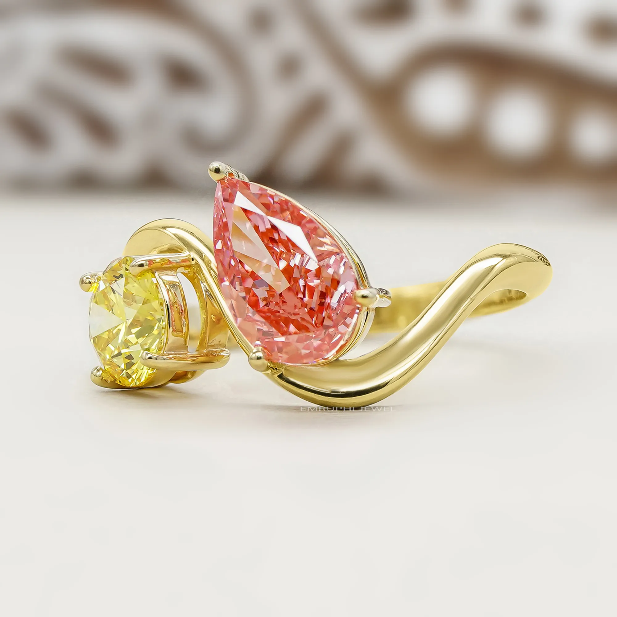 14K Gold Toi et Moi Ring, Yellow & Pink Lab Grown Diamonds — view 2