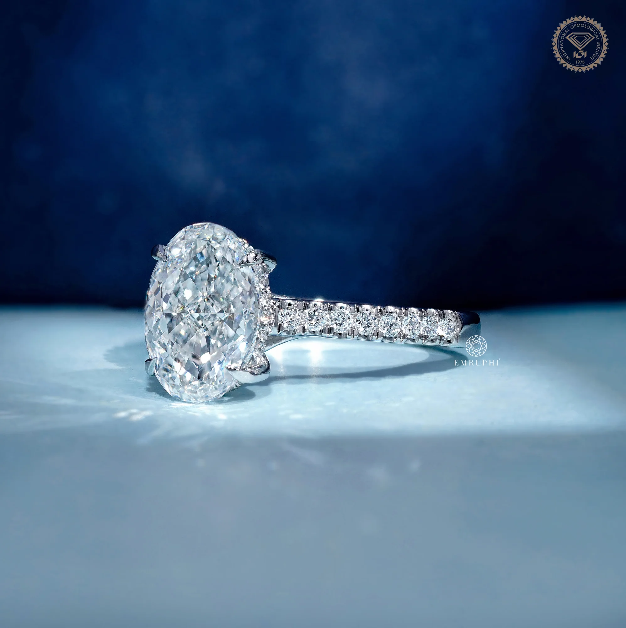 2 CT Oval Lab Grown Diamond Engagement Ring, Classic Solitaire Ring with Round Diamond Eternity Shank — view 2