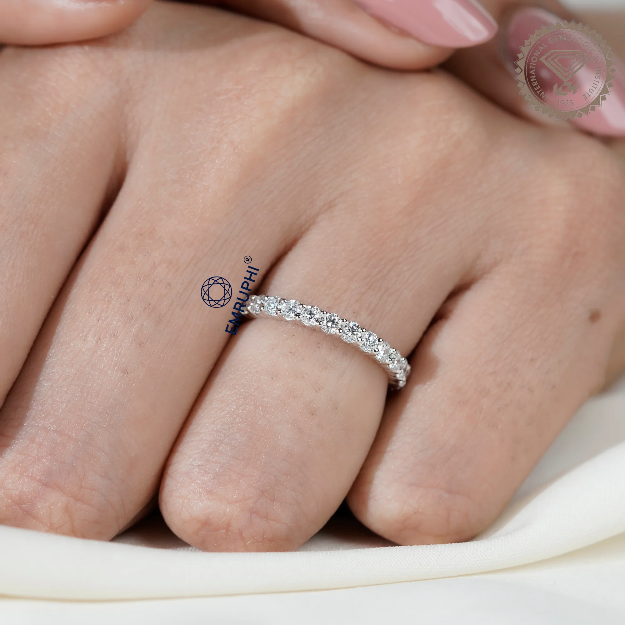 14k Gold Full Eternity Band, Round Lab-Grown Diamond daily wear Ring — view 7