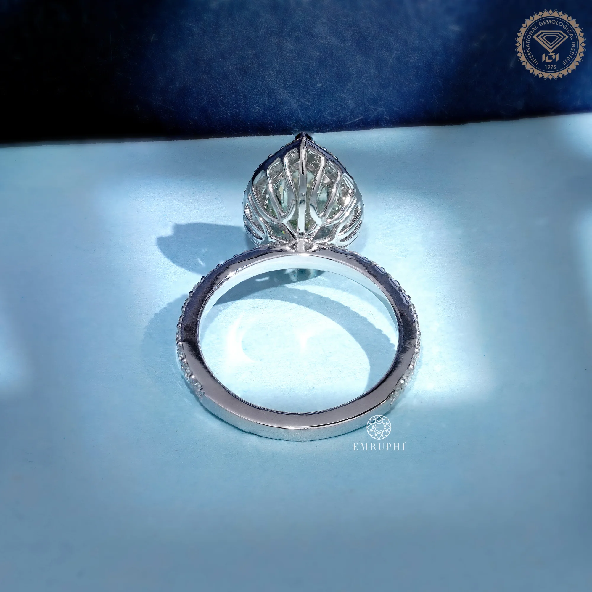 3.5 CT Pear Vivid Green Lab Grown Diamond Halo Ring, IGI Certified, Green Diamond Engagement Ring — view 4