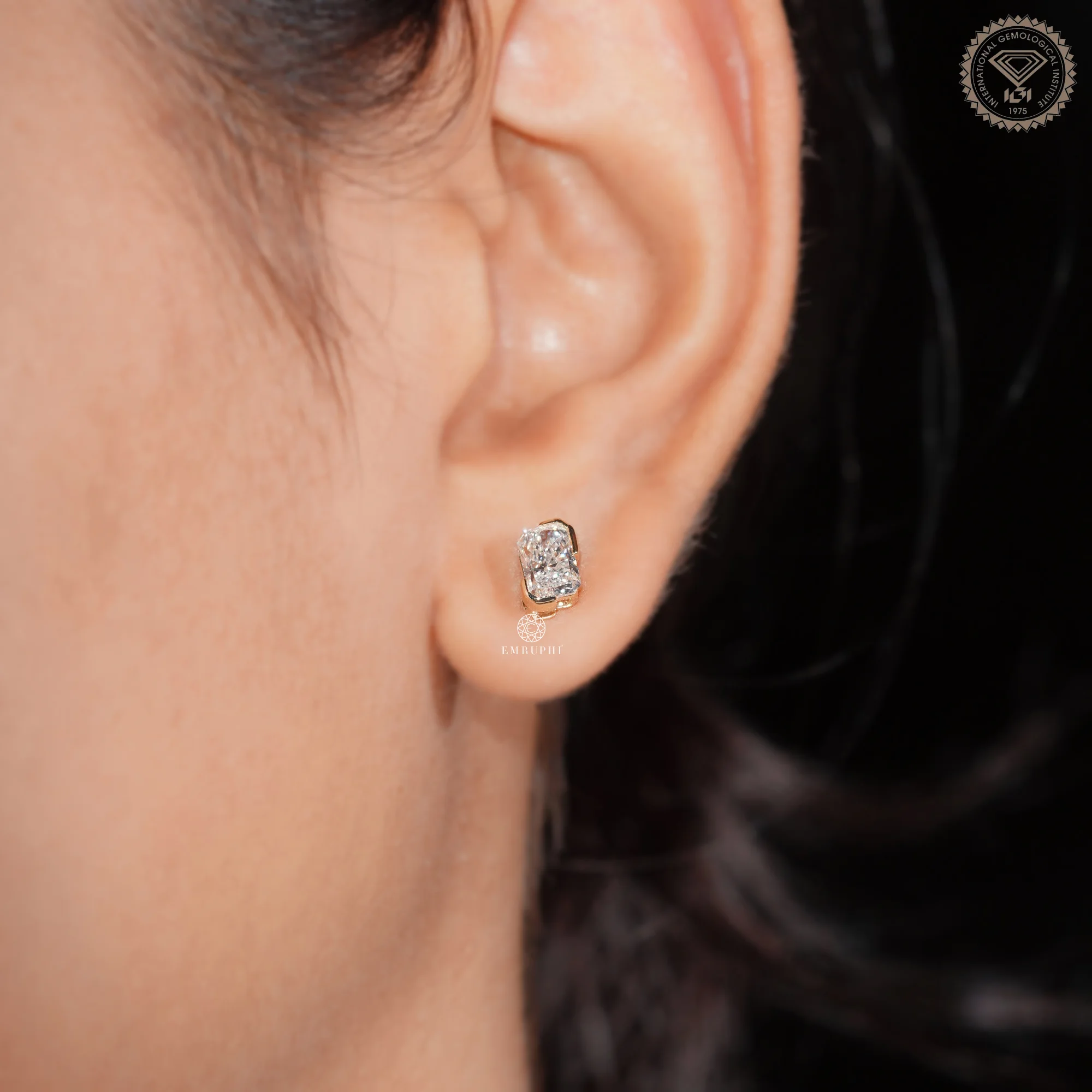Radiant Cut Lab Grown Diamond Stud Earrings, East-West Bezel Set Diamond Studs — view 6