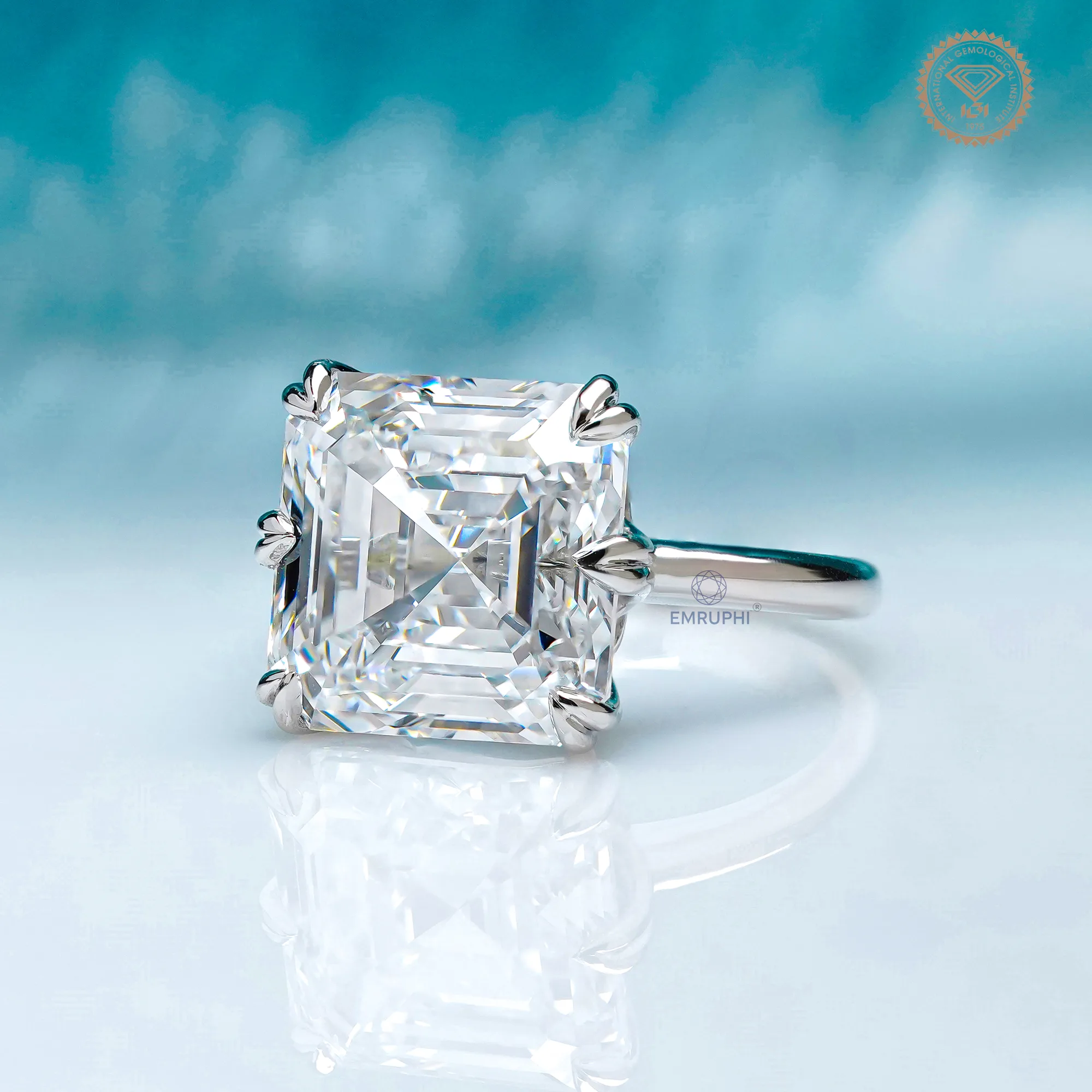 7 Carat Asscher Cut Lab Grown Diamond Engagement Ring — view 2