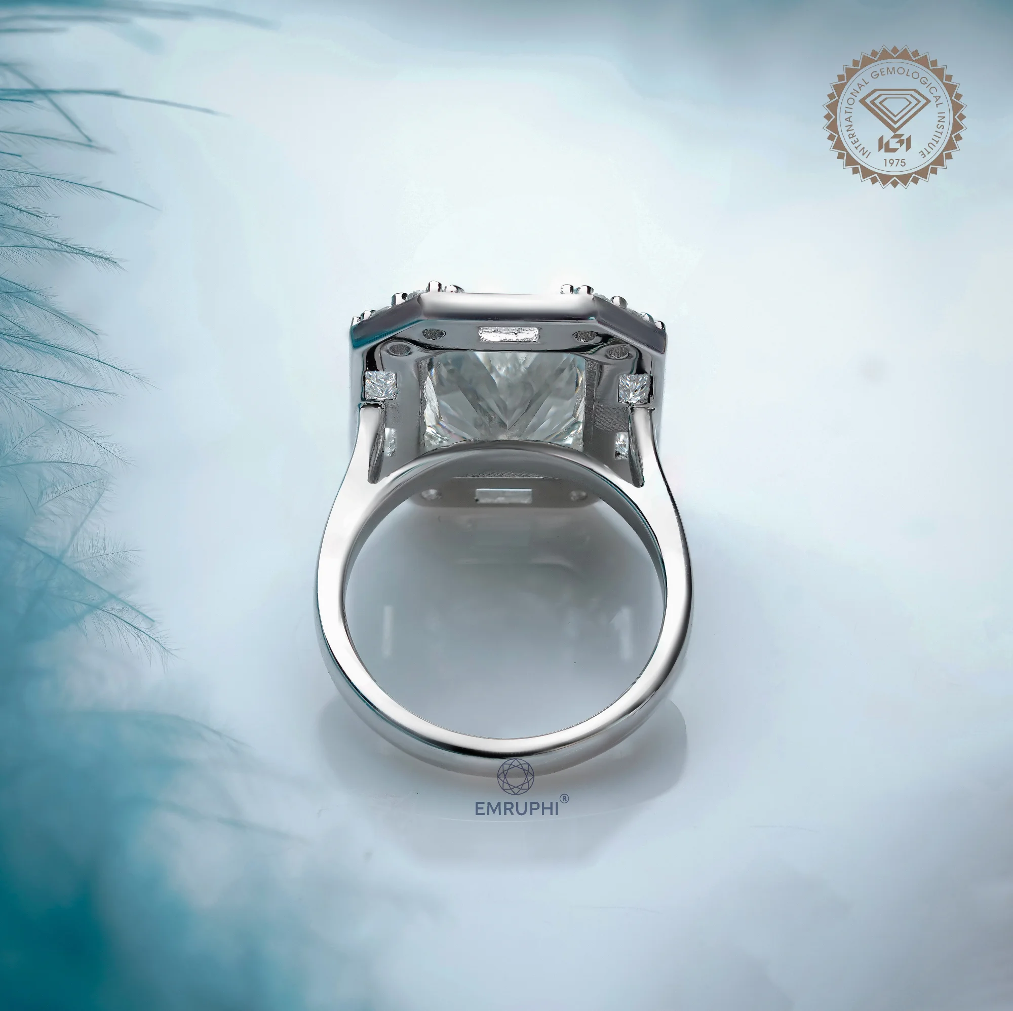 Radiant Cut Lab Grown Halo Diamond Ring, Baguette Diamond Halo Wedding Ring, Conflict Free Diamond — view 4