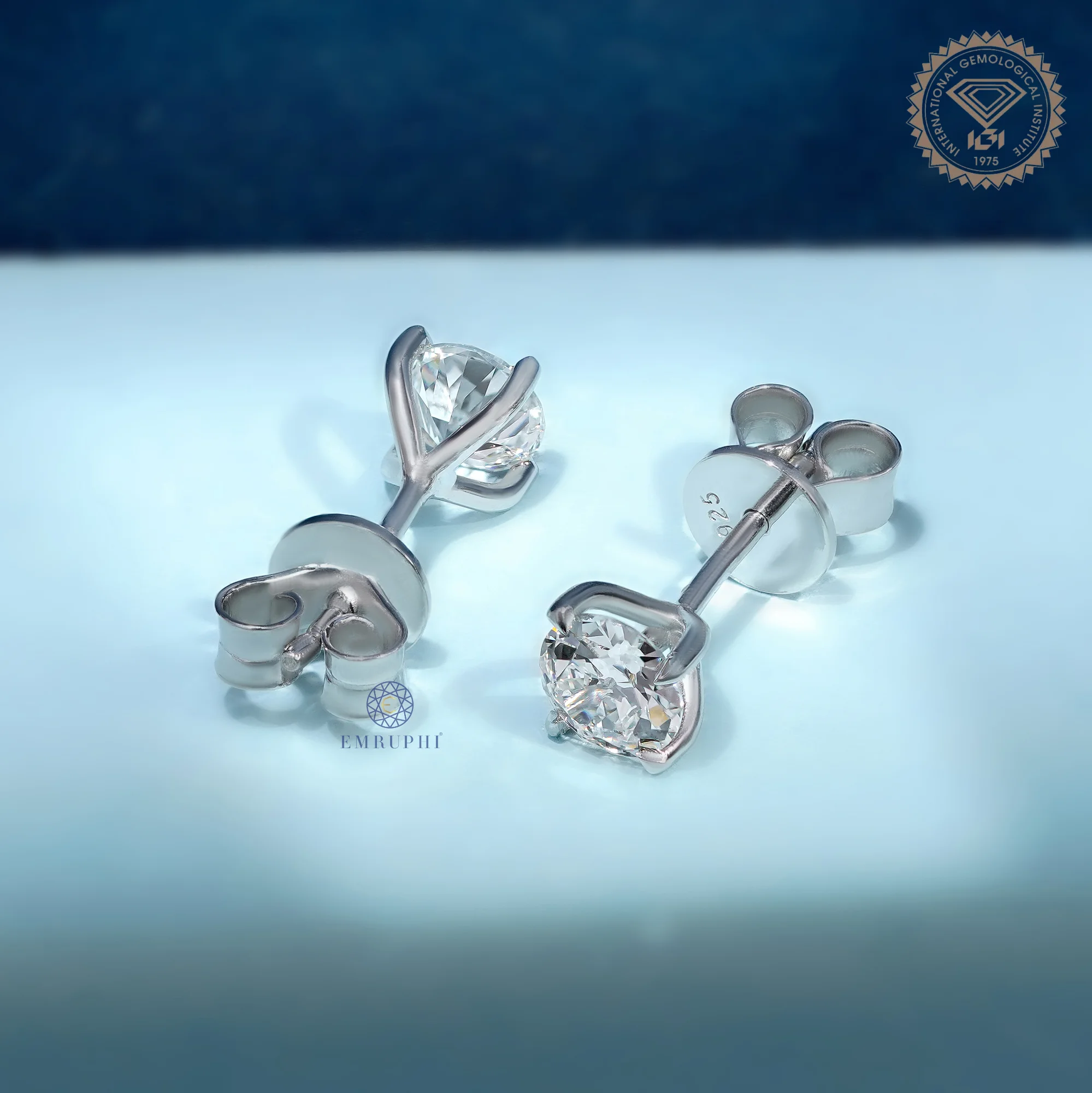 1.00 TCW Old European Stud Earrings, 14K White Gold Solitaire Stud Earrings, Tiny Diamond Push Back Earrings, Gift For Her — view 4