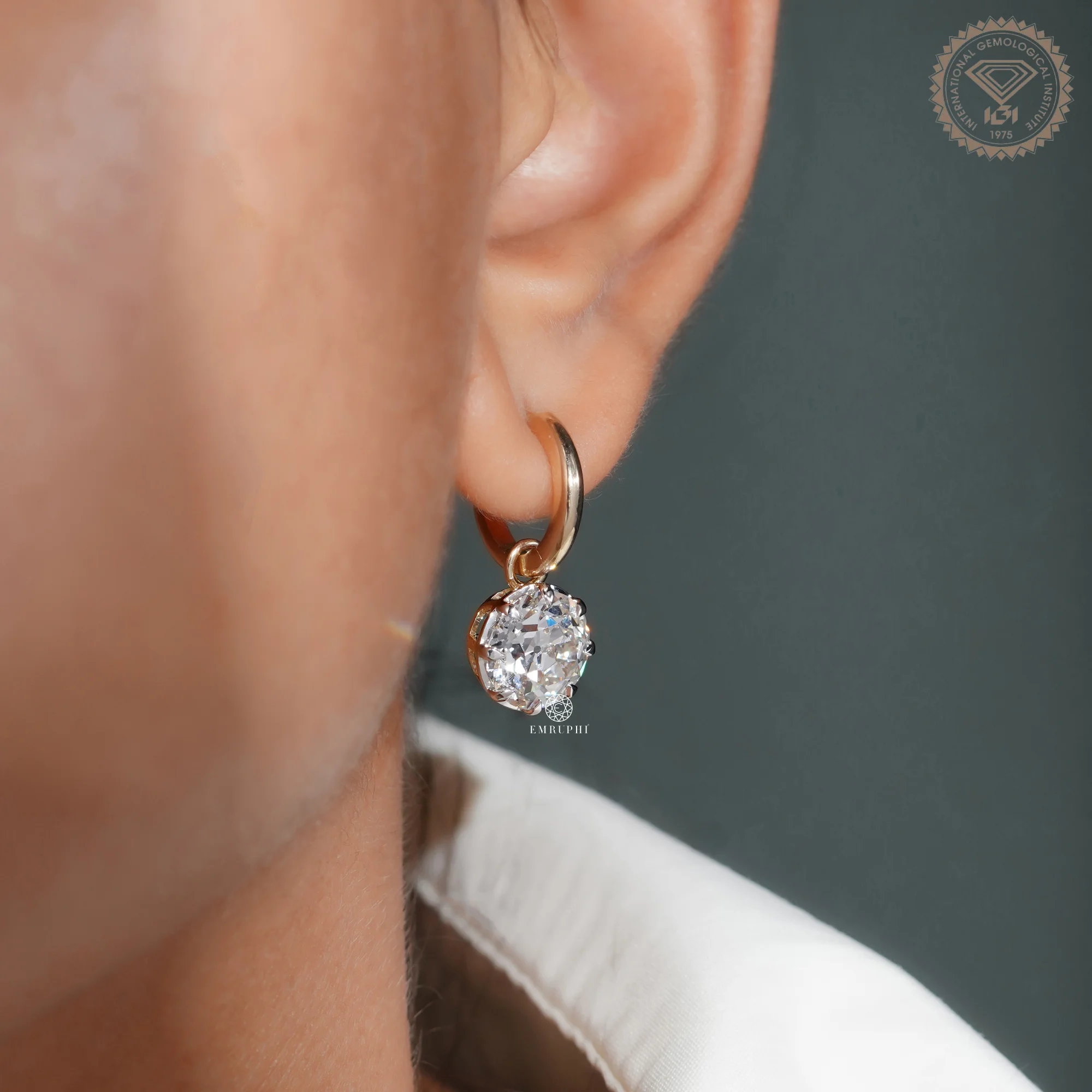 14k Yellow Gold 2.5 ct Lab Grown Old Mine Diamond Earrings for Women — view 11