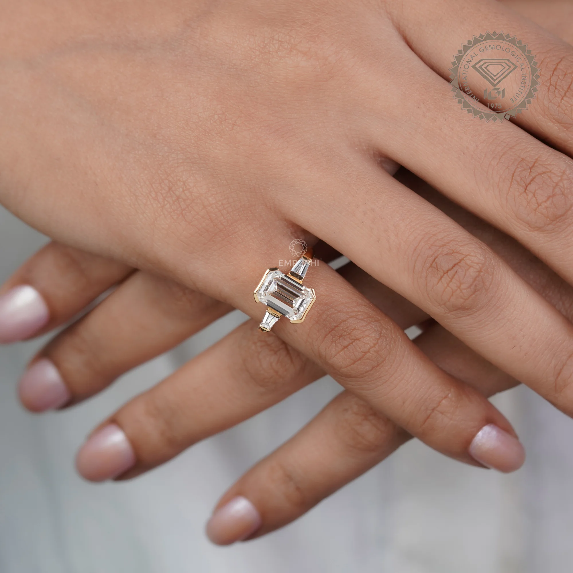 3 Carat Emerald Cut Lab Grown Diamond Ring, Tapered Baguette Ring — view 10