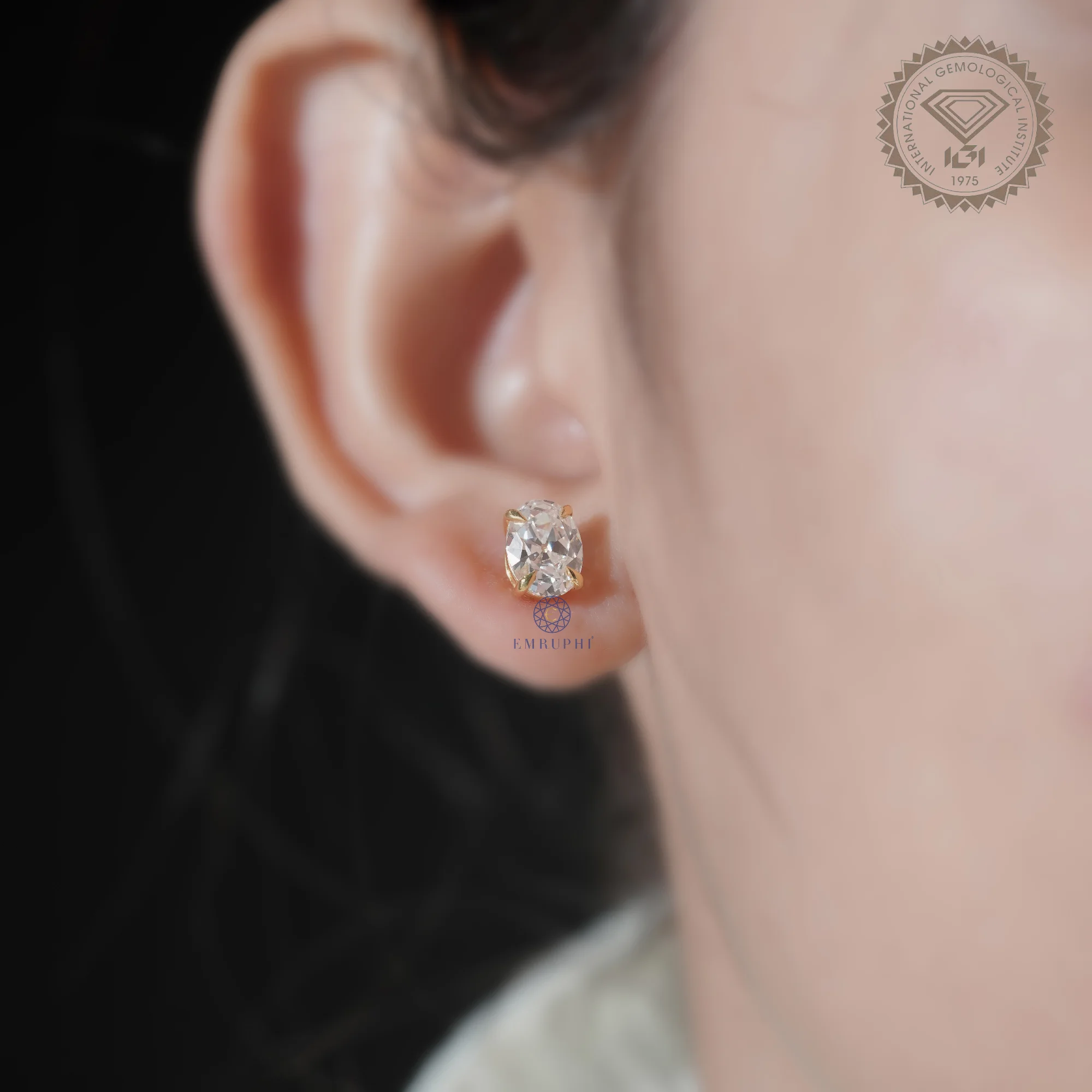 2ct Oval Cut Lab Grown Diamond Stud Earrings, Old Mine Diamond Minimalist Studs — view 6