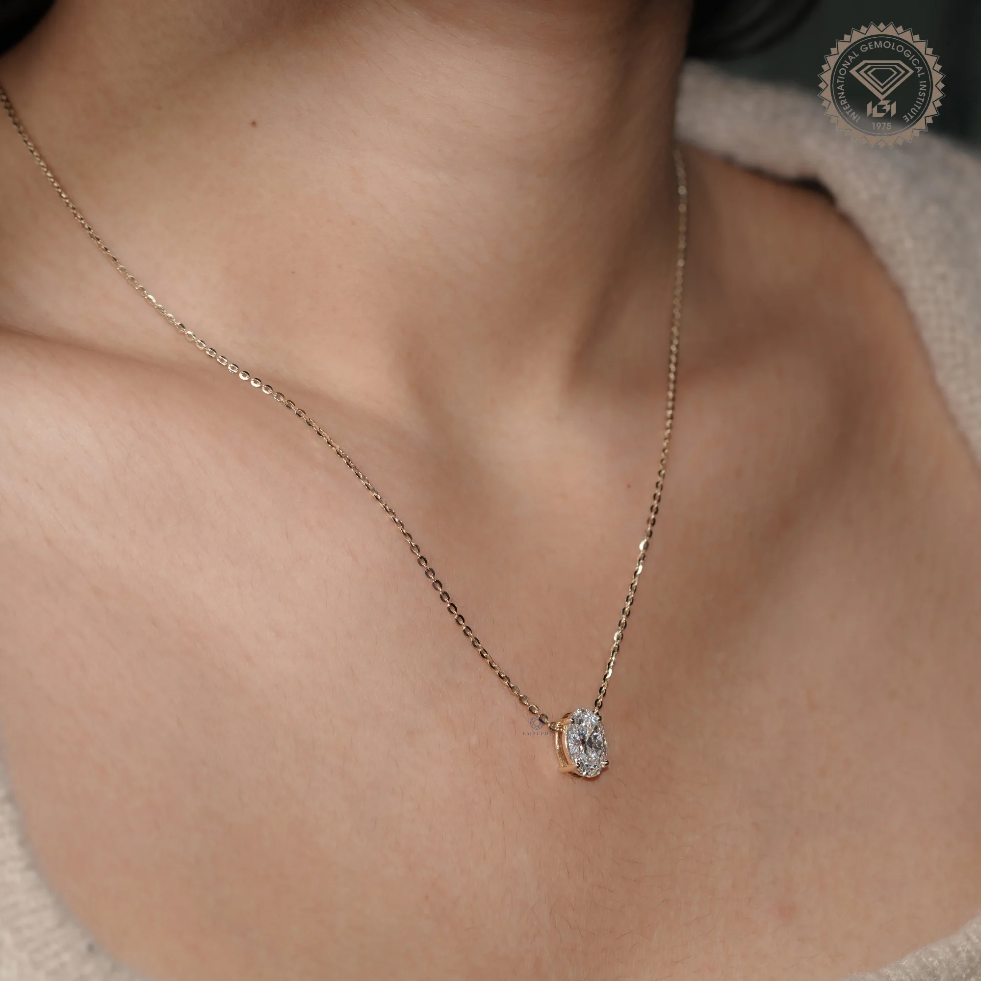 2 CT Oval Cut Solitaire Lab Grown Diamond Pendant, 14K Gold Necklace — view 8