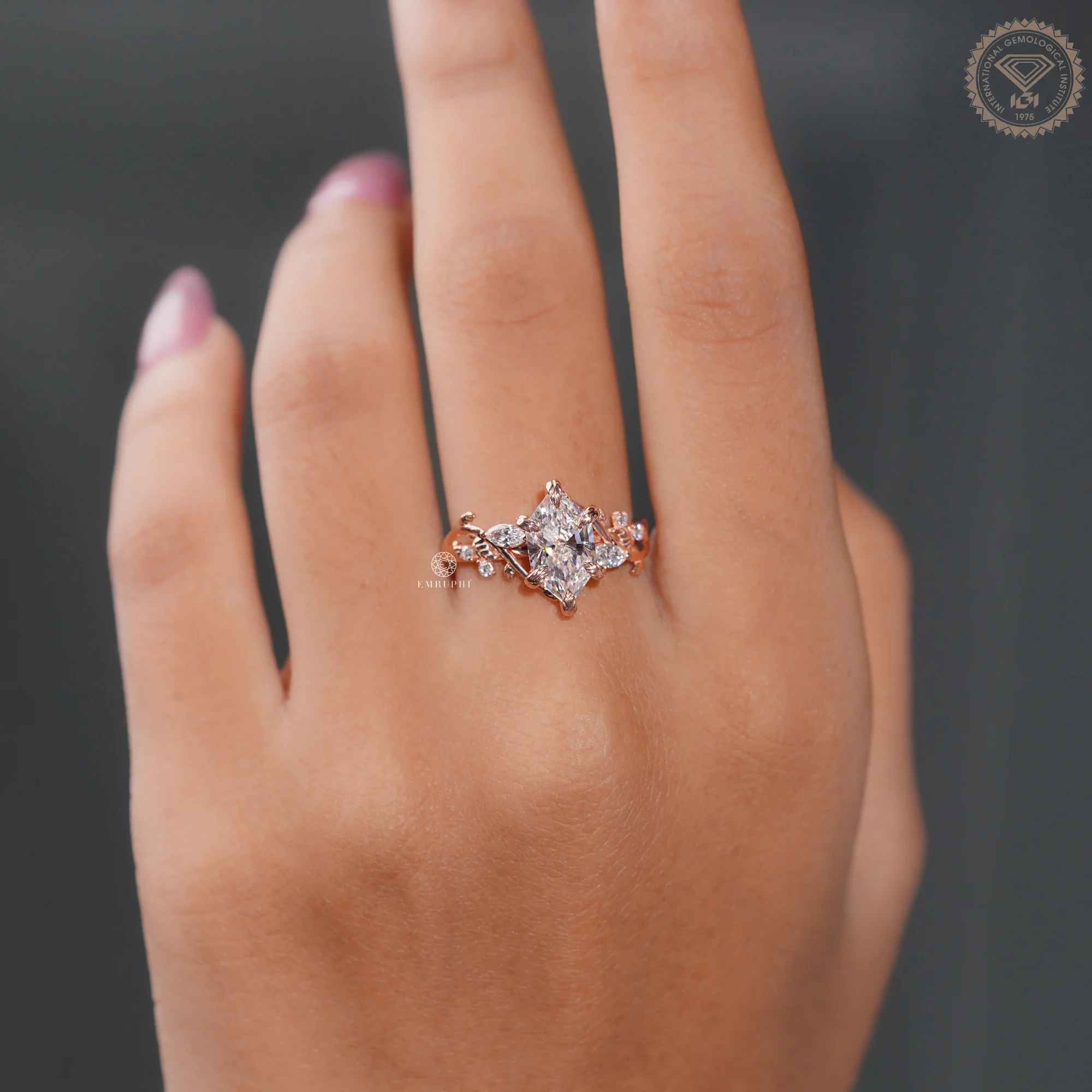 Dutch Marquise Lab Grown Nature Inspired Ring, 14K Rose Gold Wedding Ring, Leaf Diamond Ring — view 6