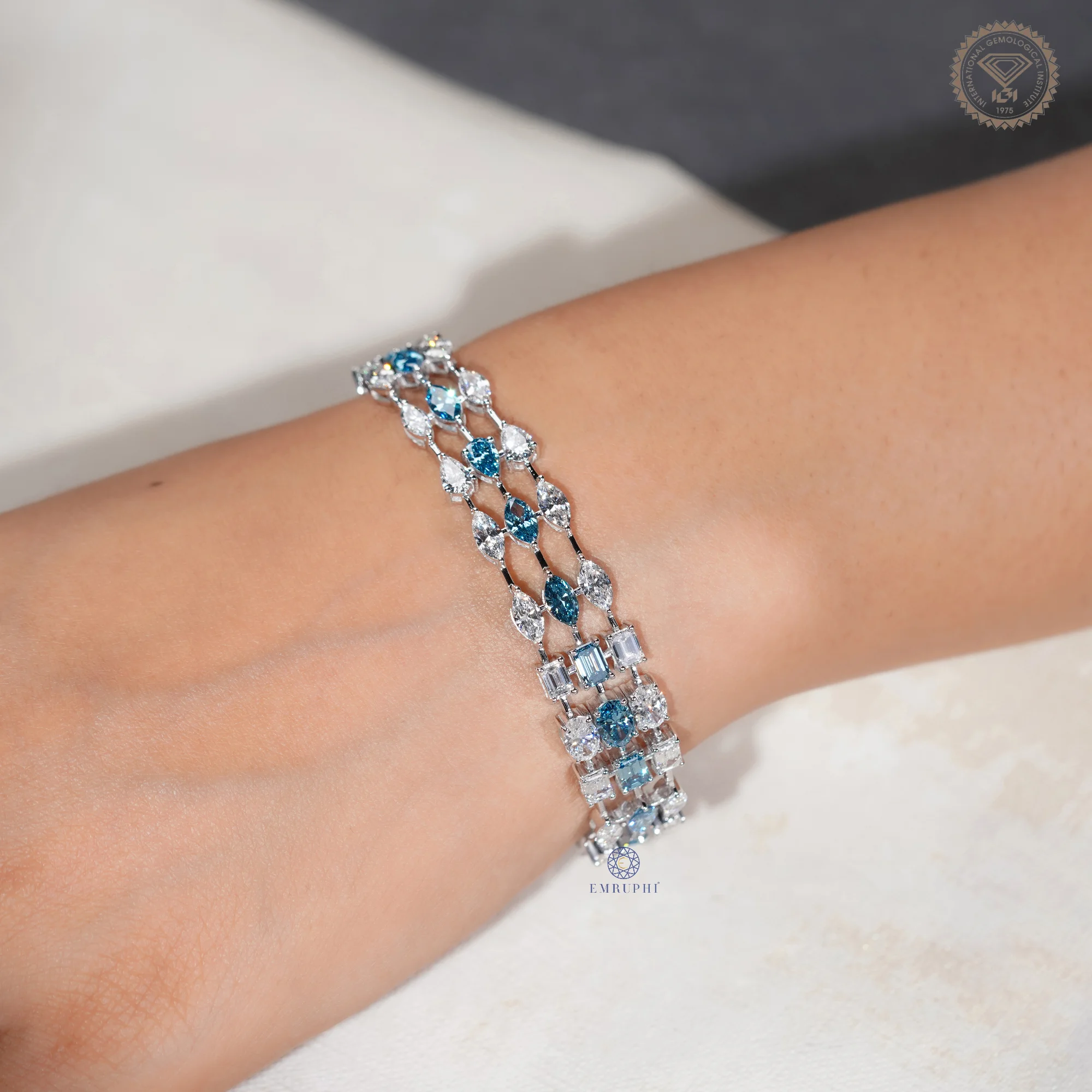 Blue and White Mixed Shape Lab Grown Diamond Bracelet — view 13