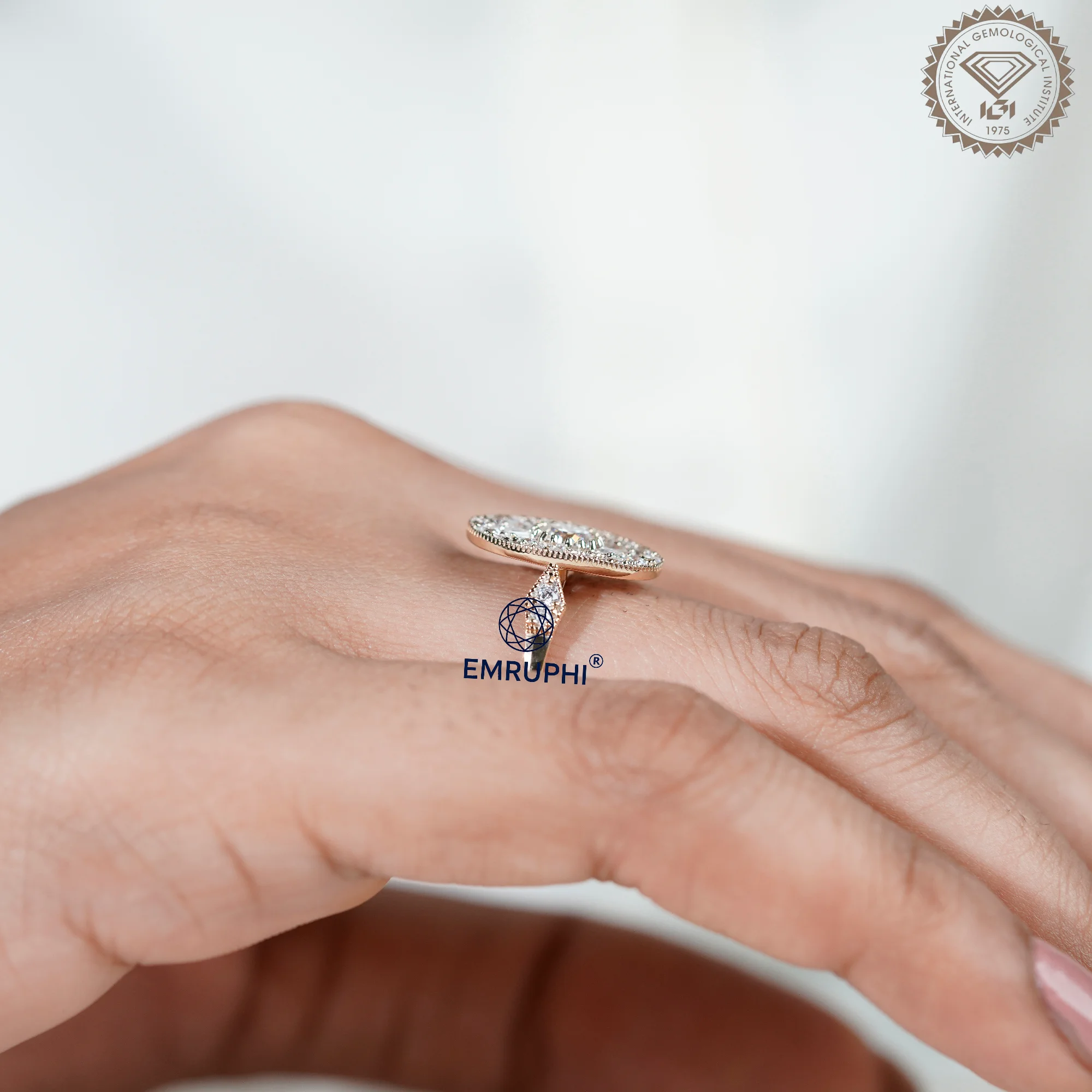 Oval Mosaic Moissanite Ring | Art Deco Brilliant Cut Engagement Ring — view 13