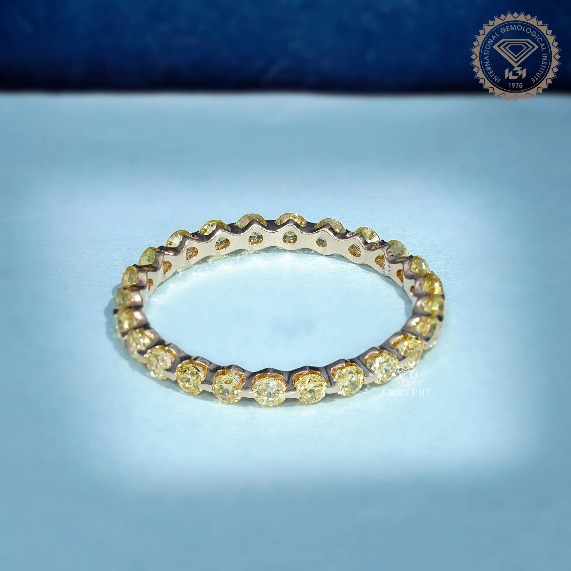 Fancy Yellow Diamond Eternity Band, Round Vivid Yellow Wedding Band — view 4