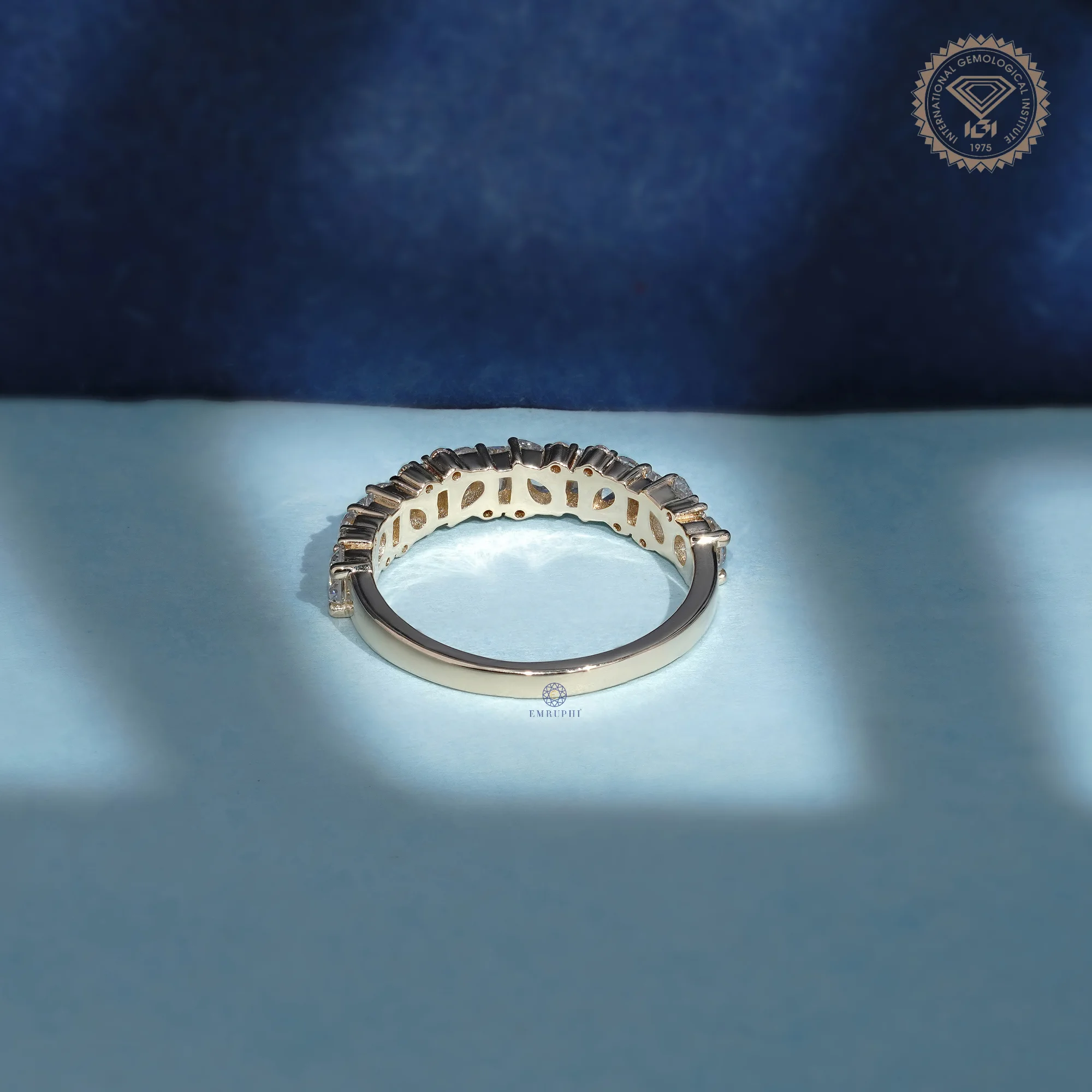 Pear and Baguette Lab Grown Diamond Wedding Band, Mixed Shape Diamond Half Eternity Ring — view 4